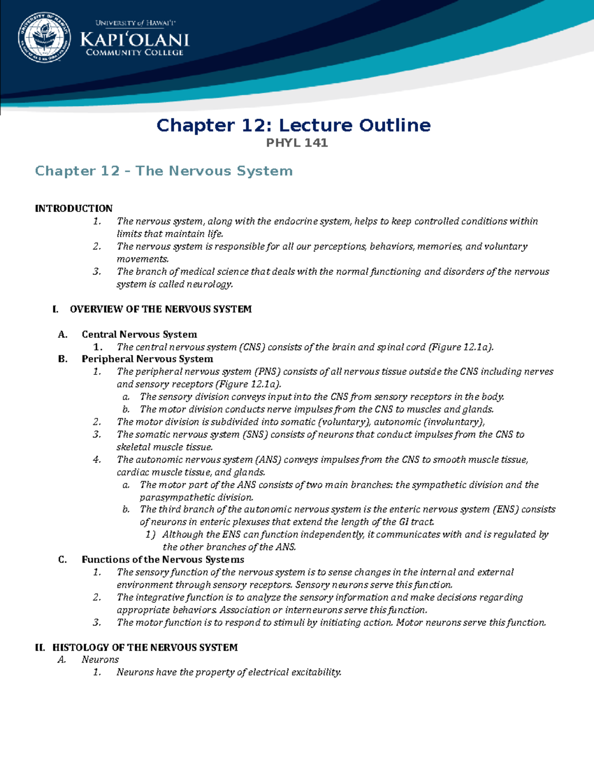 Ch 12 - Lecture Outline - Chapter 12: Lecture Outline PHYL 141 Chapter ...