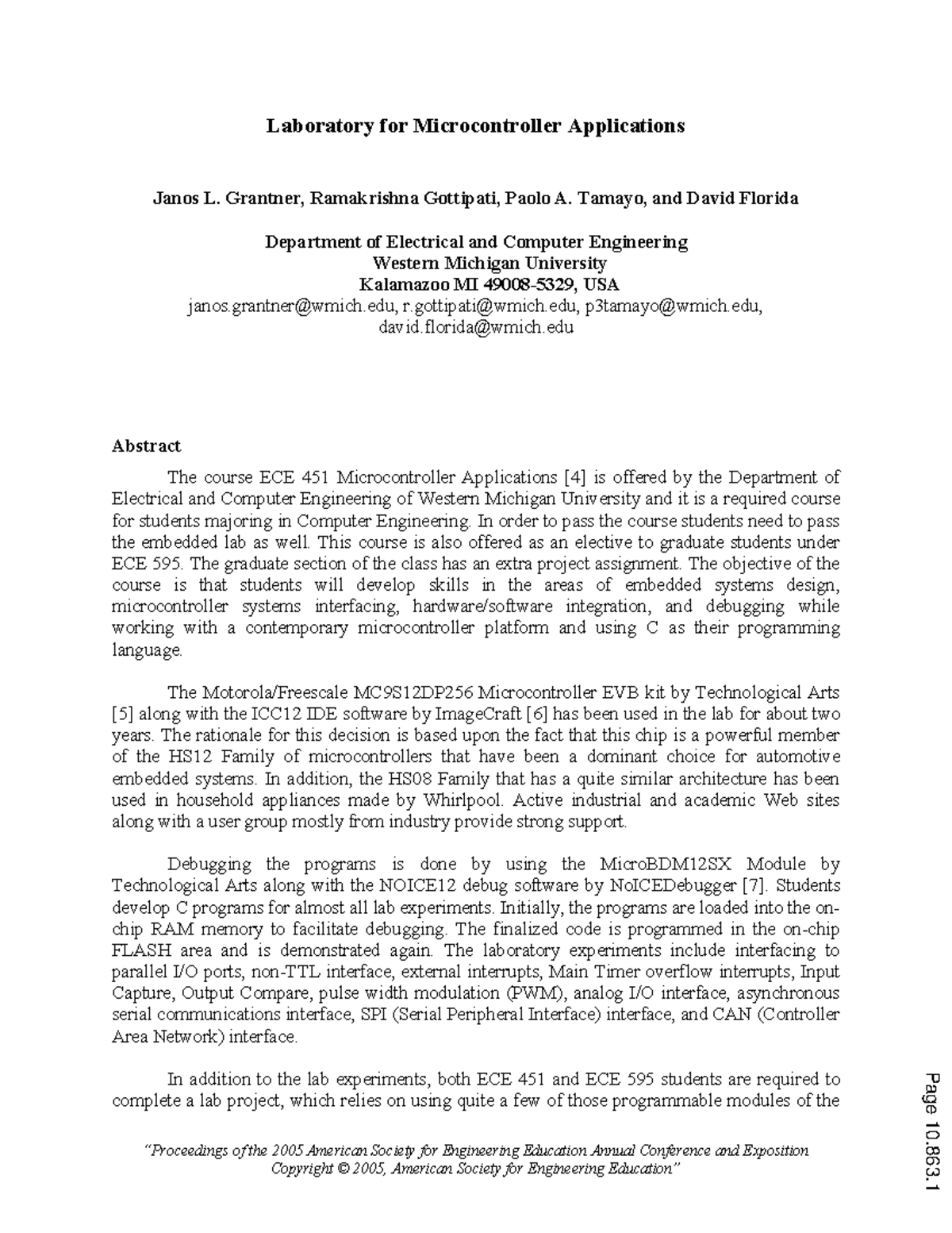 Laboratory for microcontroller applications - “Proceedings of the 2005 ...