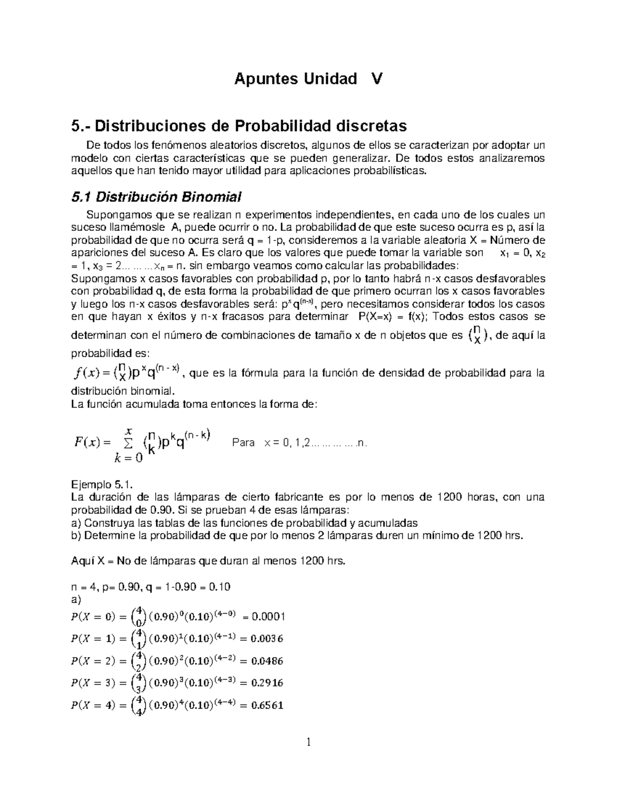 Apuntes U5 - Apuntes Unidad V 5.- Distribuciones de Probabilidad ...