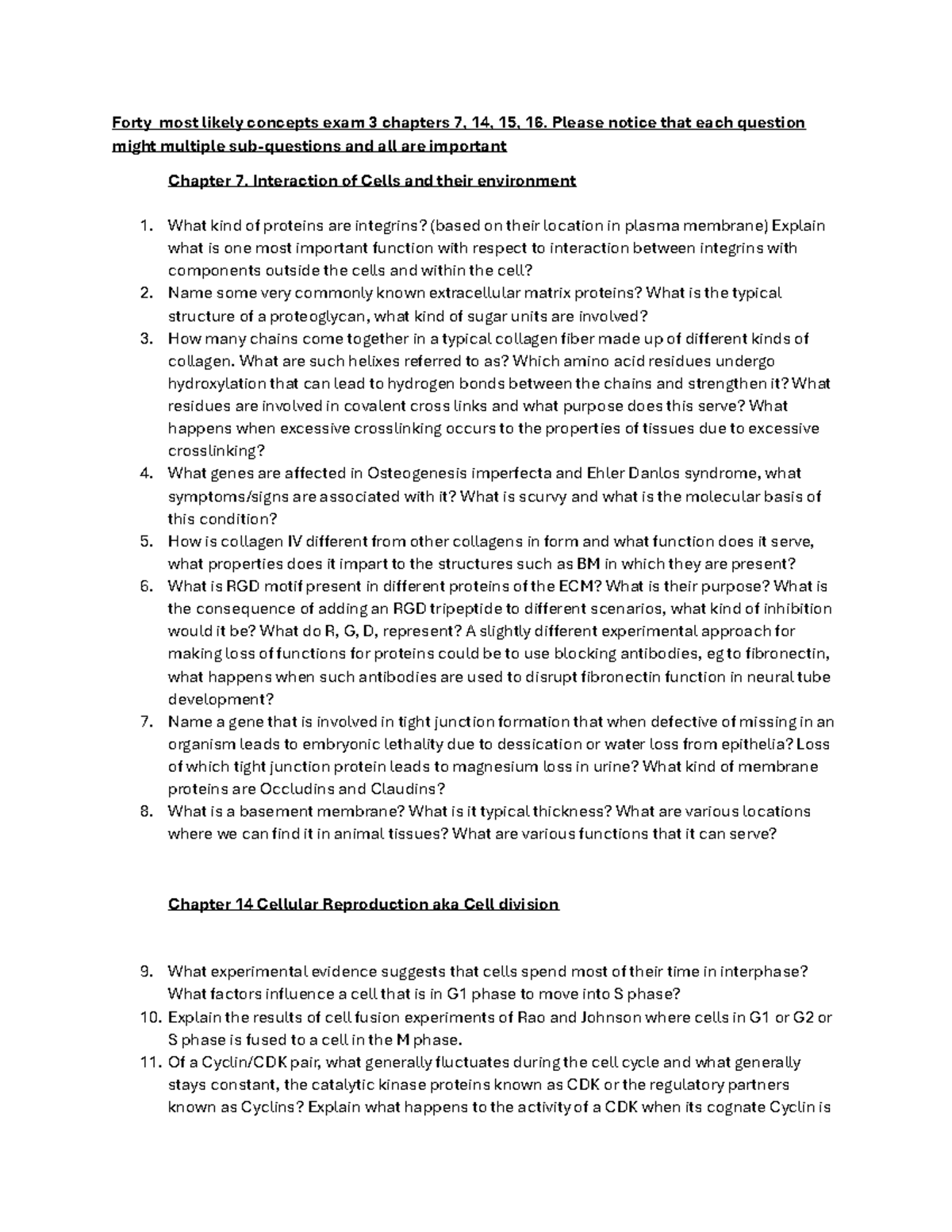 40 most likely questions - Forty most likely concepts exam 3 chapters 7 ...