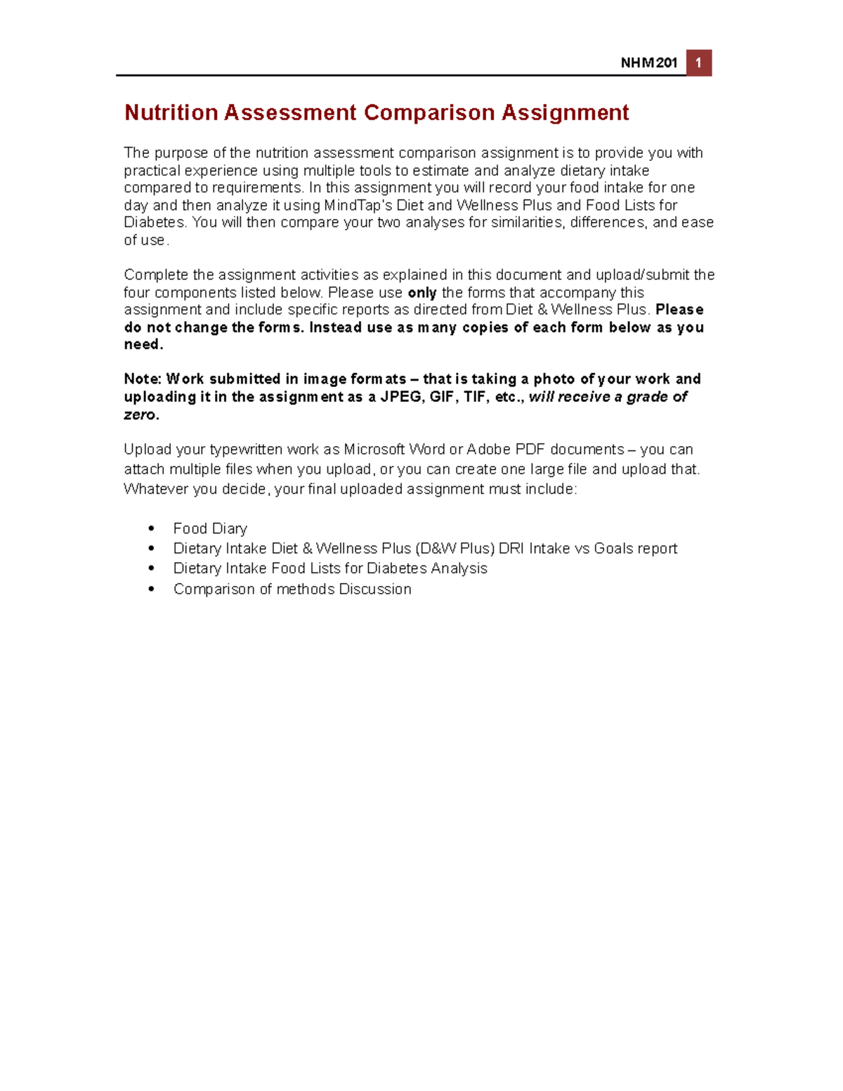 Nutrition Comparison Assessment Nutrition Assessment Comparison