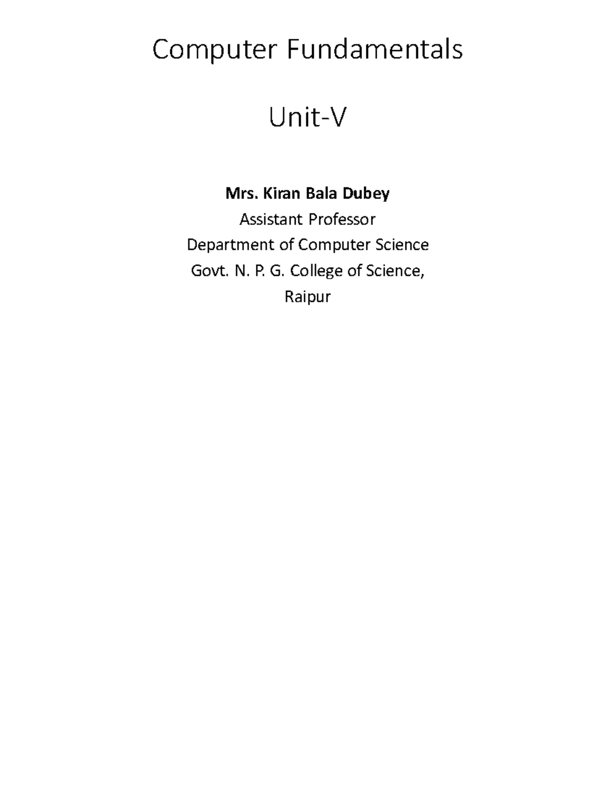 First Year BCA CF Unit - 5 Computer Fundamentals Notes - Computer ...