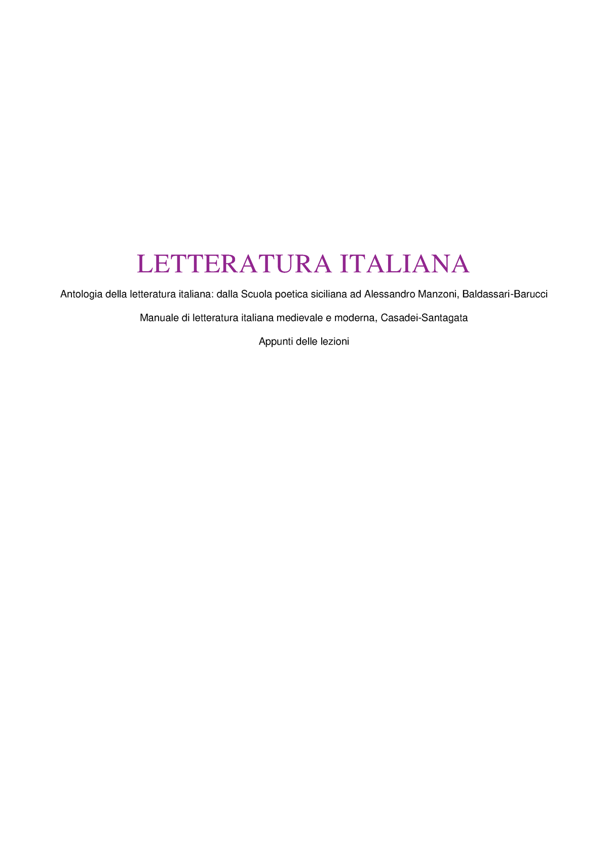 Compendio Letteratura - LETTERATURA ITALIANA Antologia Della ...