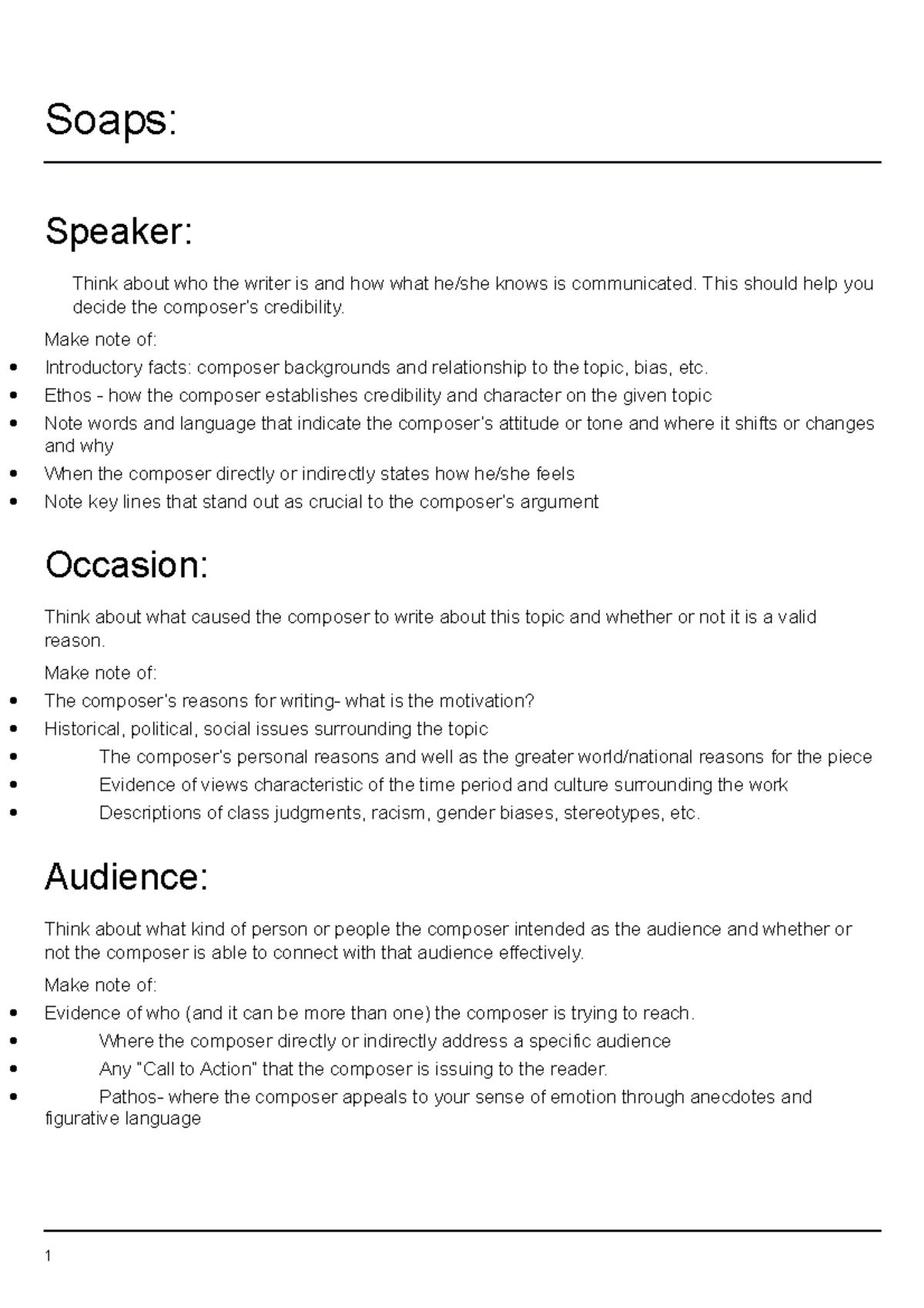 Speeches Soaps Notes for context Soaps Speaker Think about who