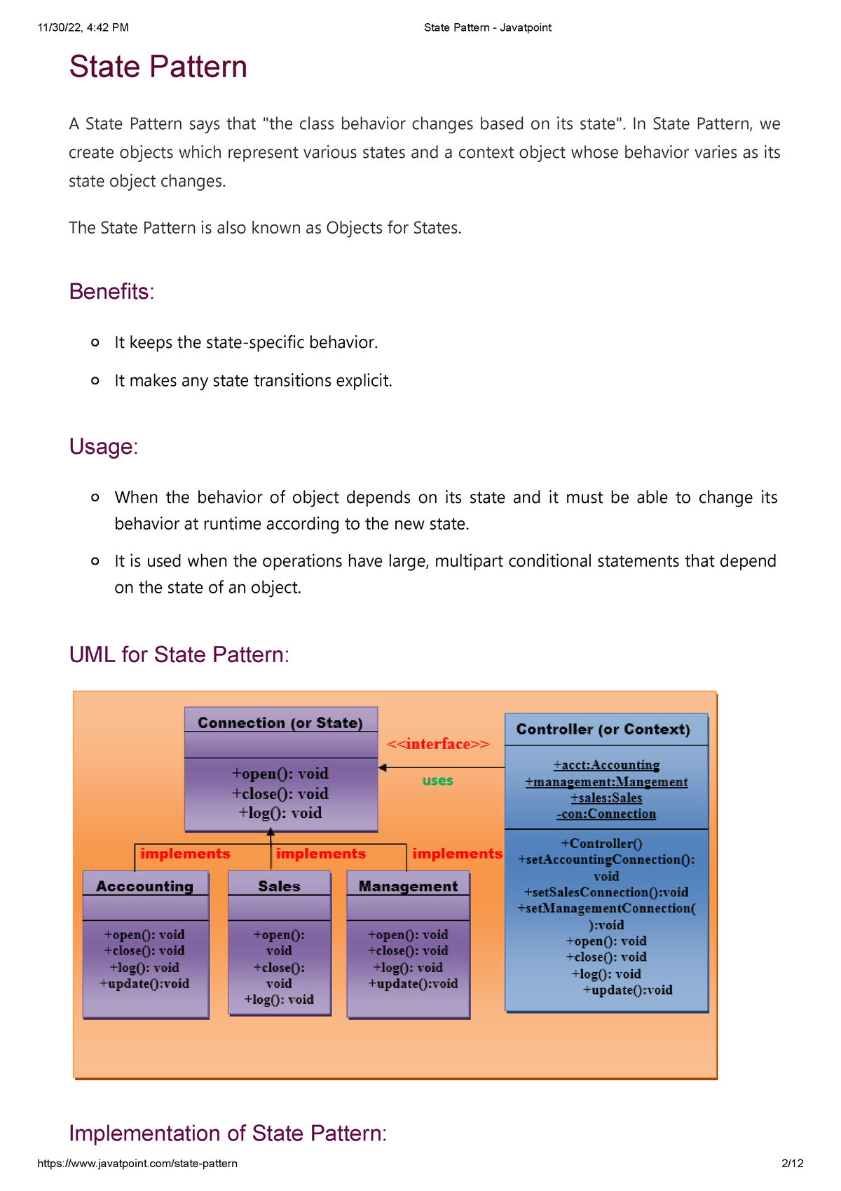 15. State Pattern - Javatpoint - State Pattern A State Pattern Says ...