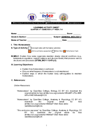 LAS Gen Bio 2 MELC 1 Week 4 - LEARNING ACTIVITY SHEET QUARTER: 4th ...