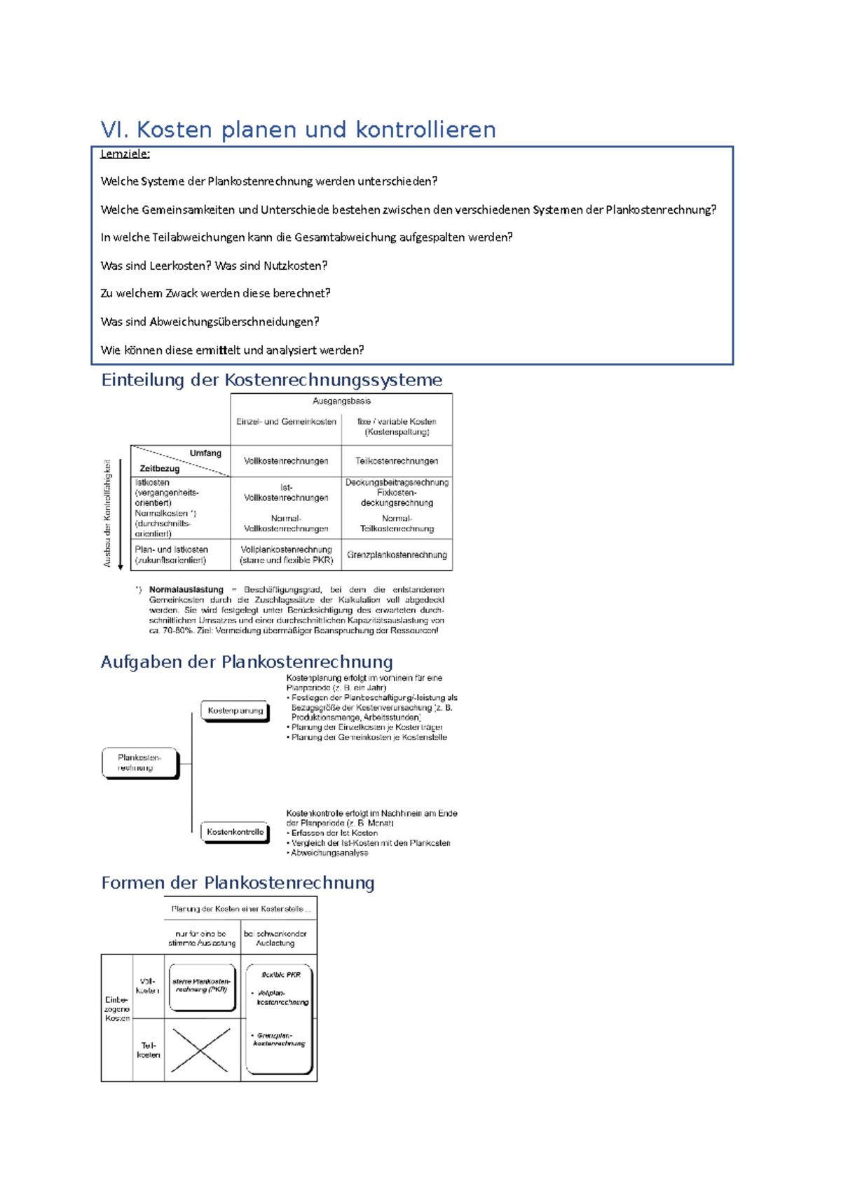 9. Vorlesung - Kostenrechnung Und Controlling Zusammenfassung - VI ...