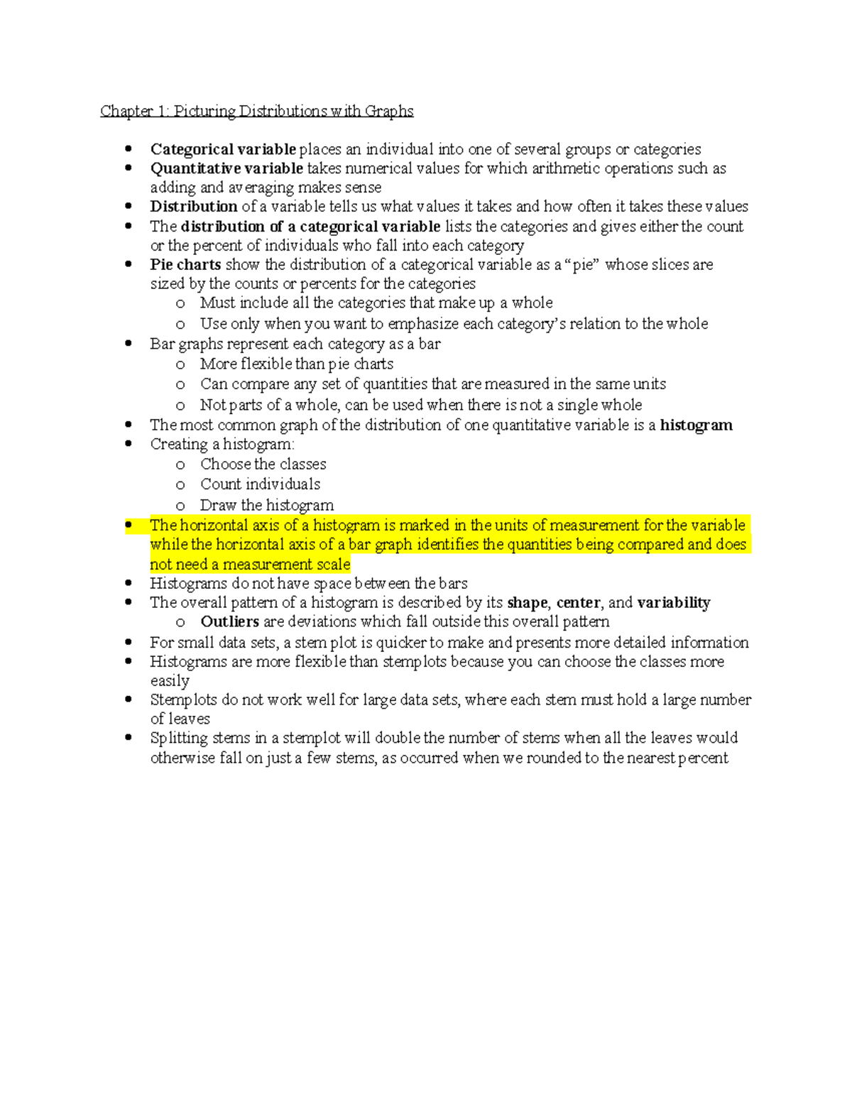MTH 109 Chapter 1 Notes - Chapter 1: Picturing Distributions with ...