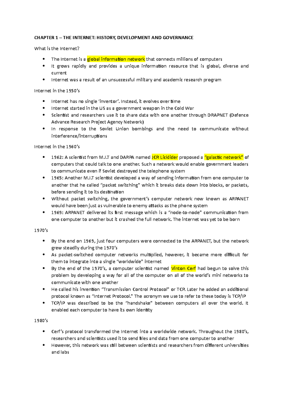 Cyber - short notes - CHAPTER 1 – THE INTERNET: HISTORY, DEVELOPMENT ...