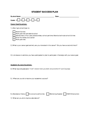 Success Plan Real - Editable - STUDENT SUCCESS PLAN Student Name: - Studocu