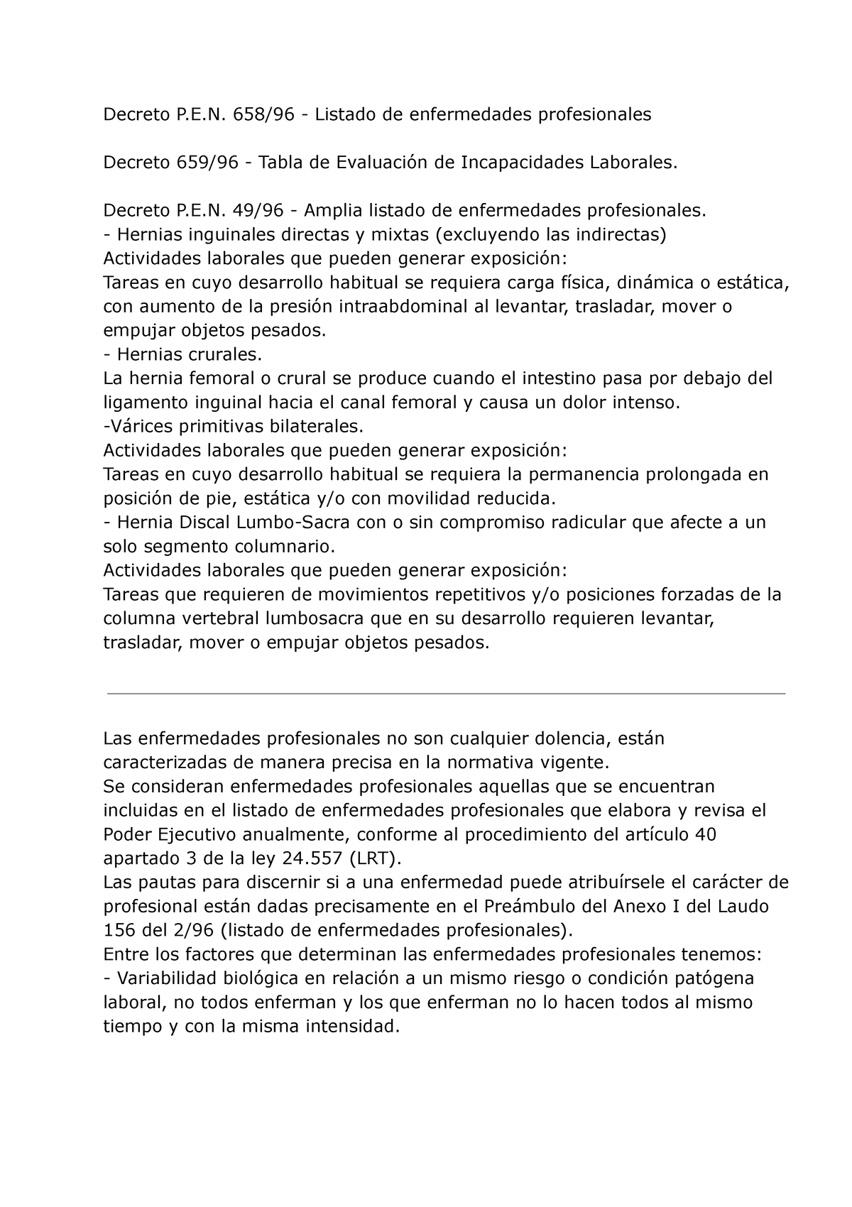 Enfermedades Profesionales - Decreto P.E. 658/96 - Listado De ...