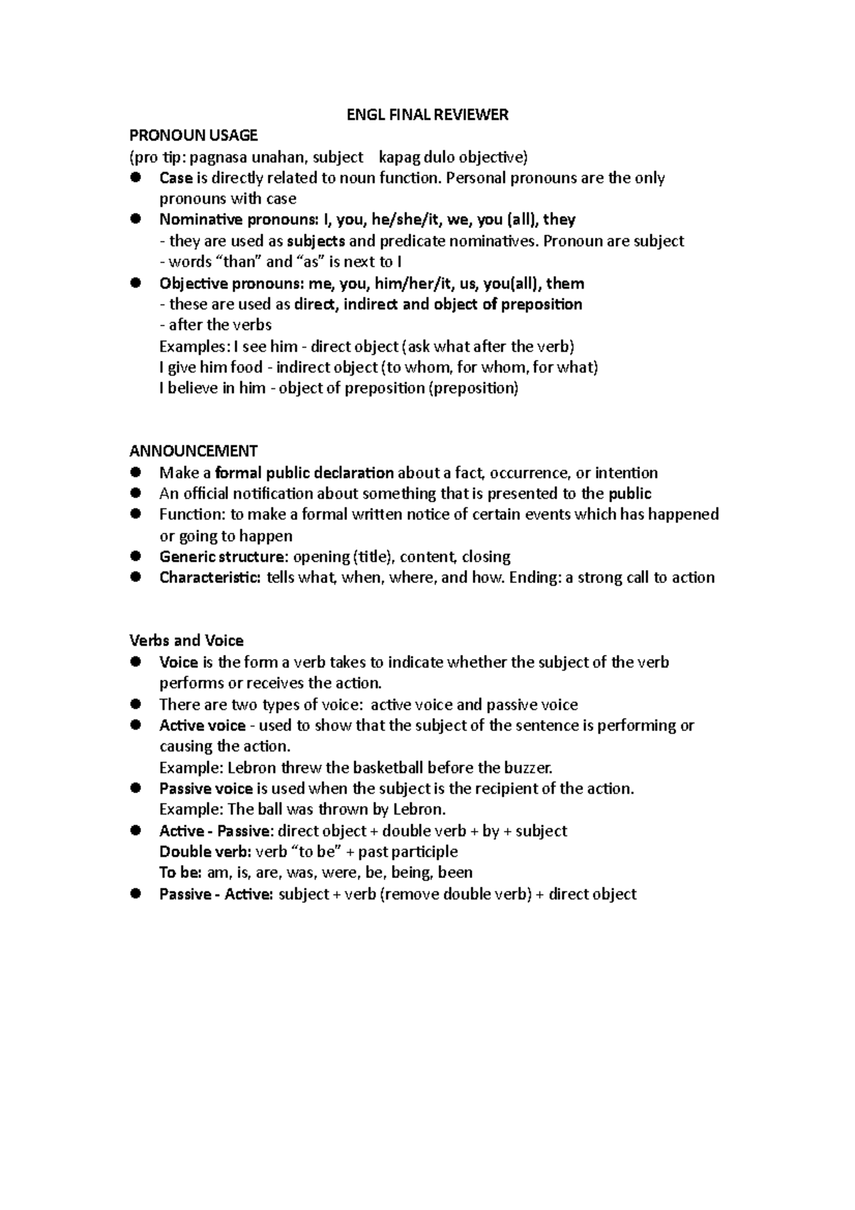 ENGL Final Reviewer - ENGL FINAL REVIEWER PRONOUN USAGE (pro tip ...