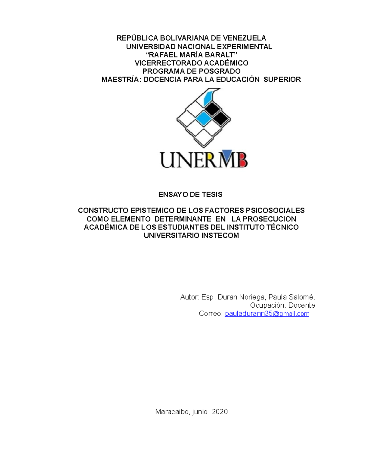 Ensayo DE Tesis - REPÚBLICA BOLIVARIANA DE VENEZUELA UNIVERSIDAD ...