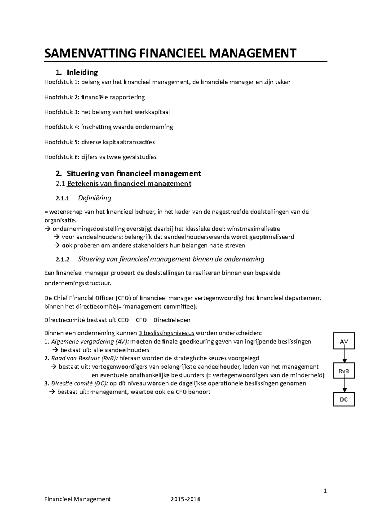 Samenvatting-financieel-management - SAMENVATTING FINANCIEEL MANAGEMENT ...