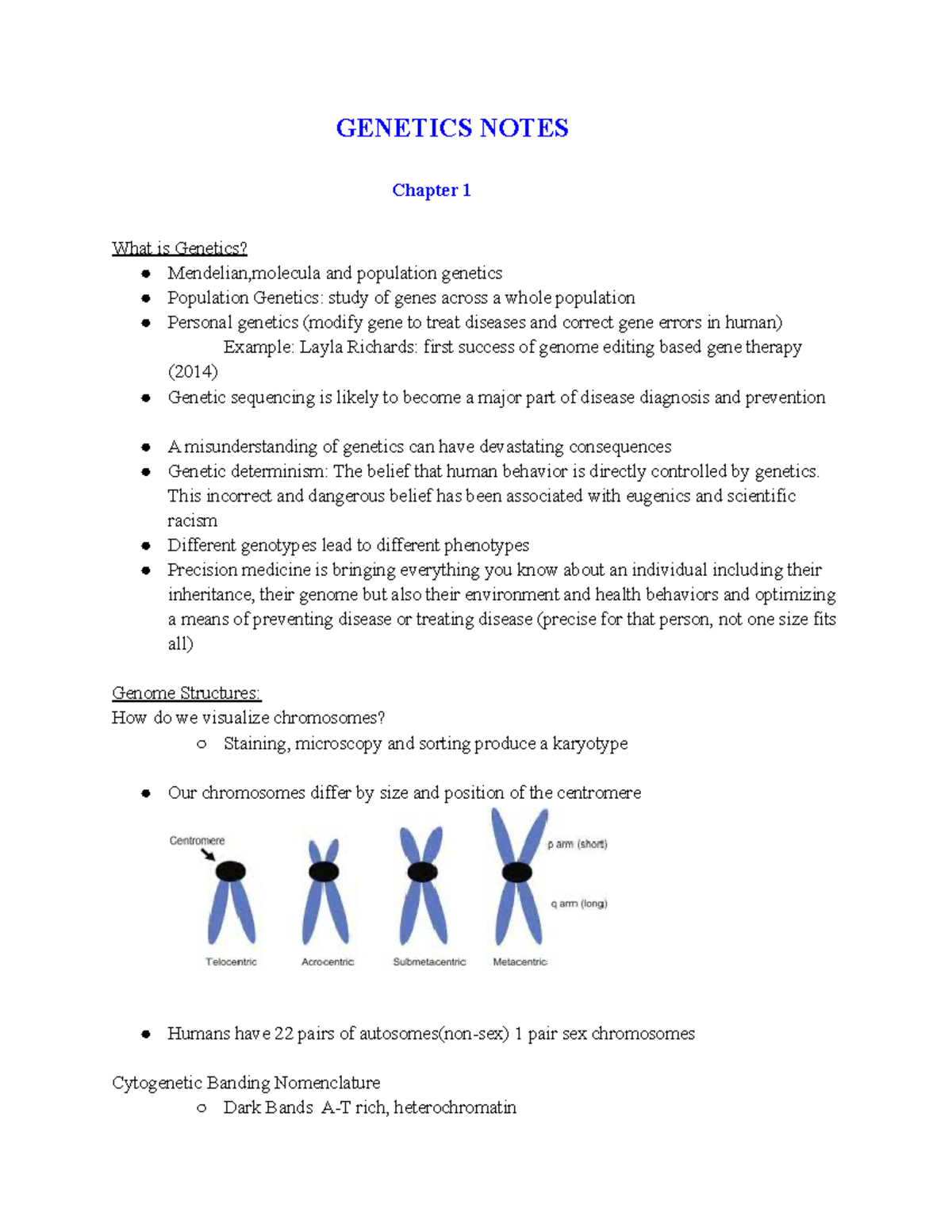 Genetics Notes - GENETICS NOTES Chapter 1 What Is Genetics? Mendelian ...