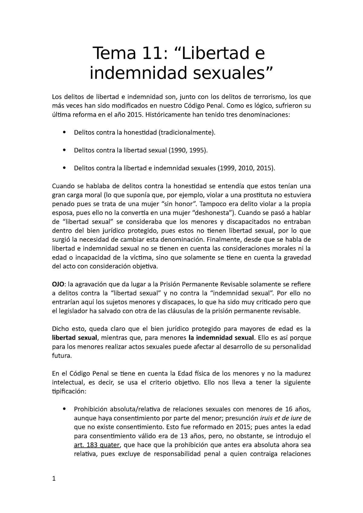 Tema 11 Lecture Notes 11 Tema 11 “libertad E Indemnidad Sexuales” Los Delitos De Libertad E 9423