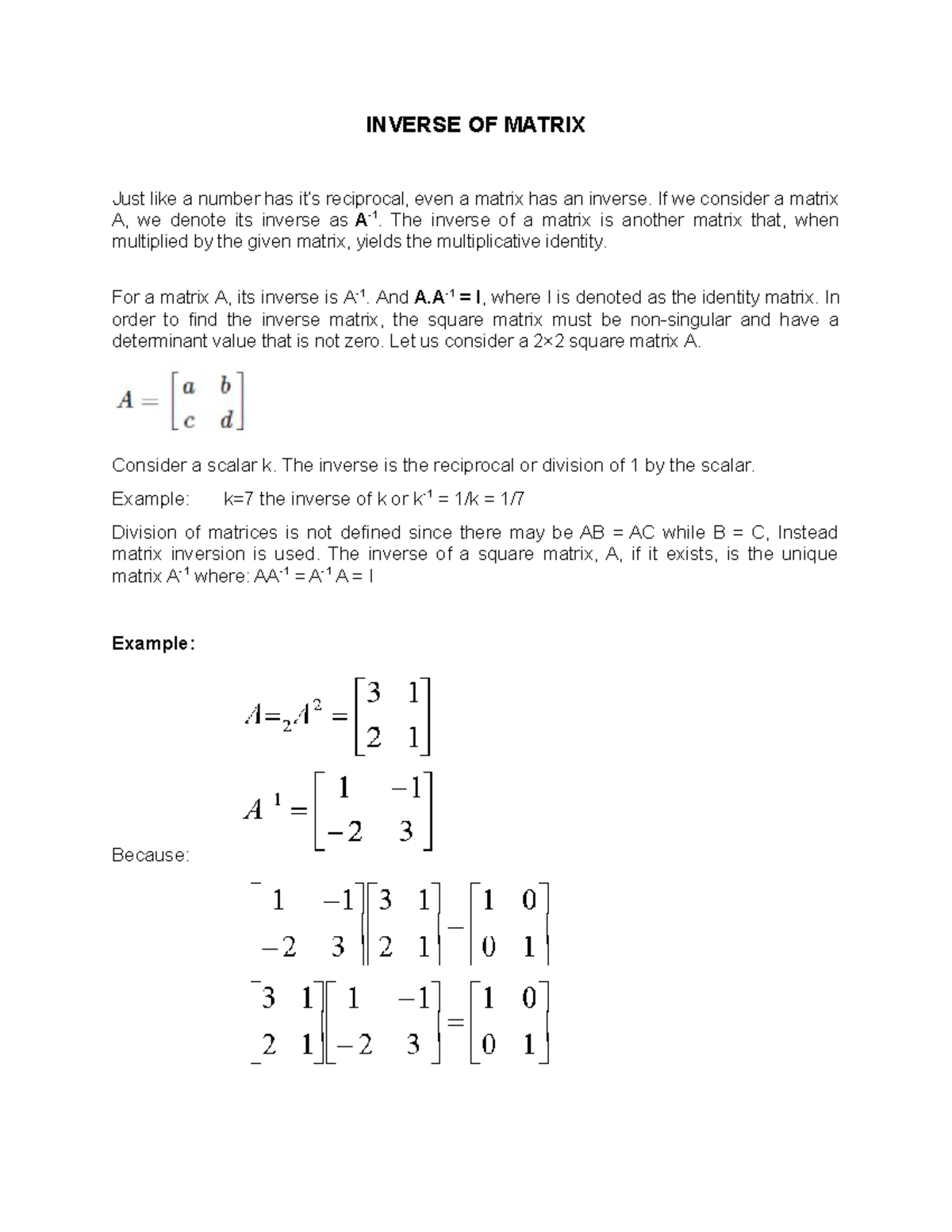 Inverse OF Matrix - INVERSE OF MATRIX Just like a number has it’s ...