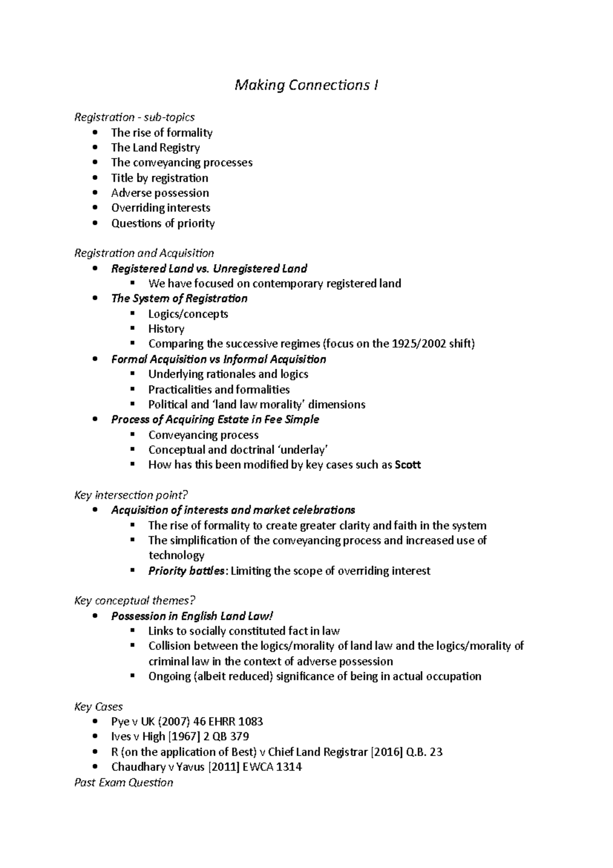 Making Connections I - Lecture notes Week 10 - Making Connections I ...