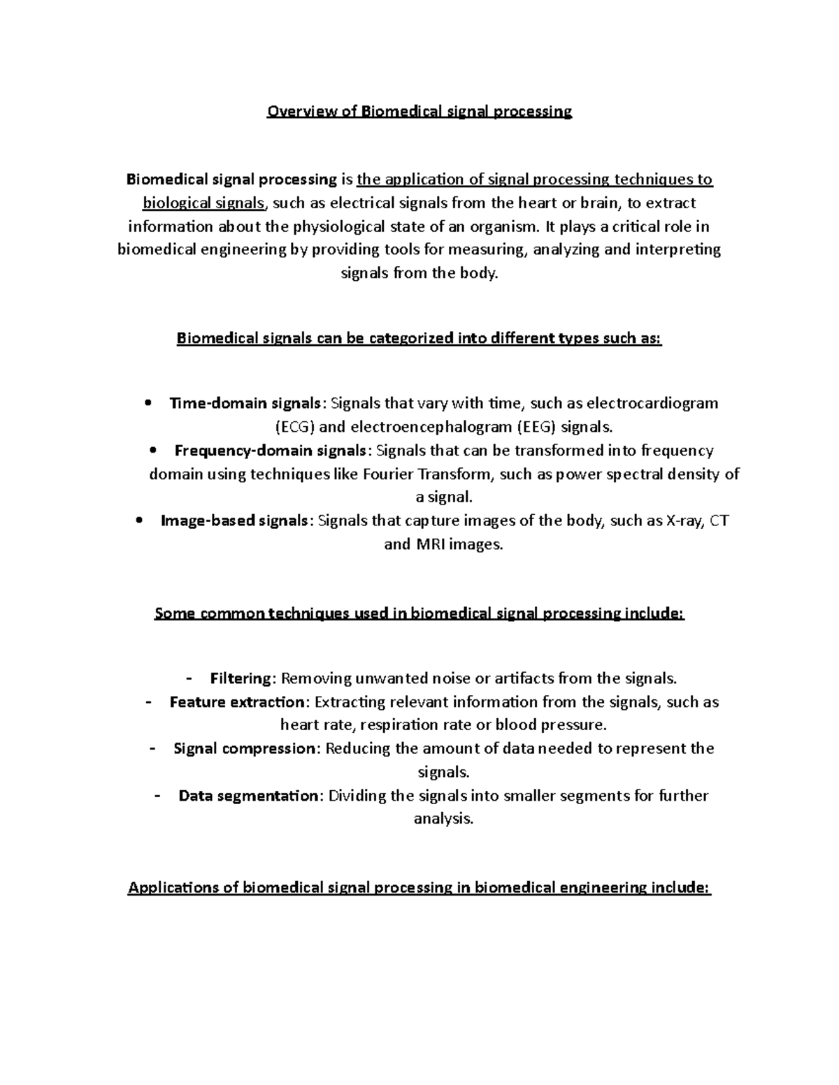 Document 89 (74) Overview of Biomedical signal processing Overview