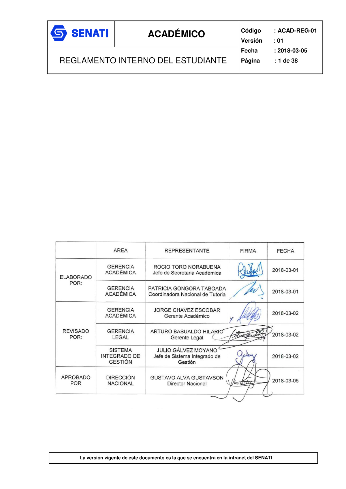 Acad-reg-01 Reglamento Interno Del Estudiante - ACADÉMICO Versión : 01 ...