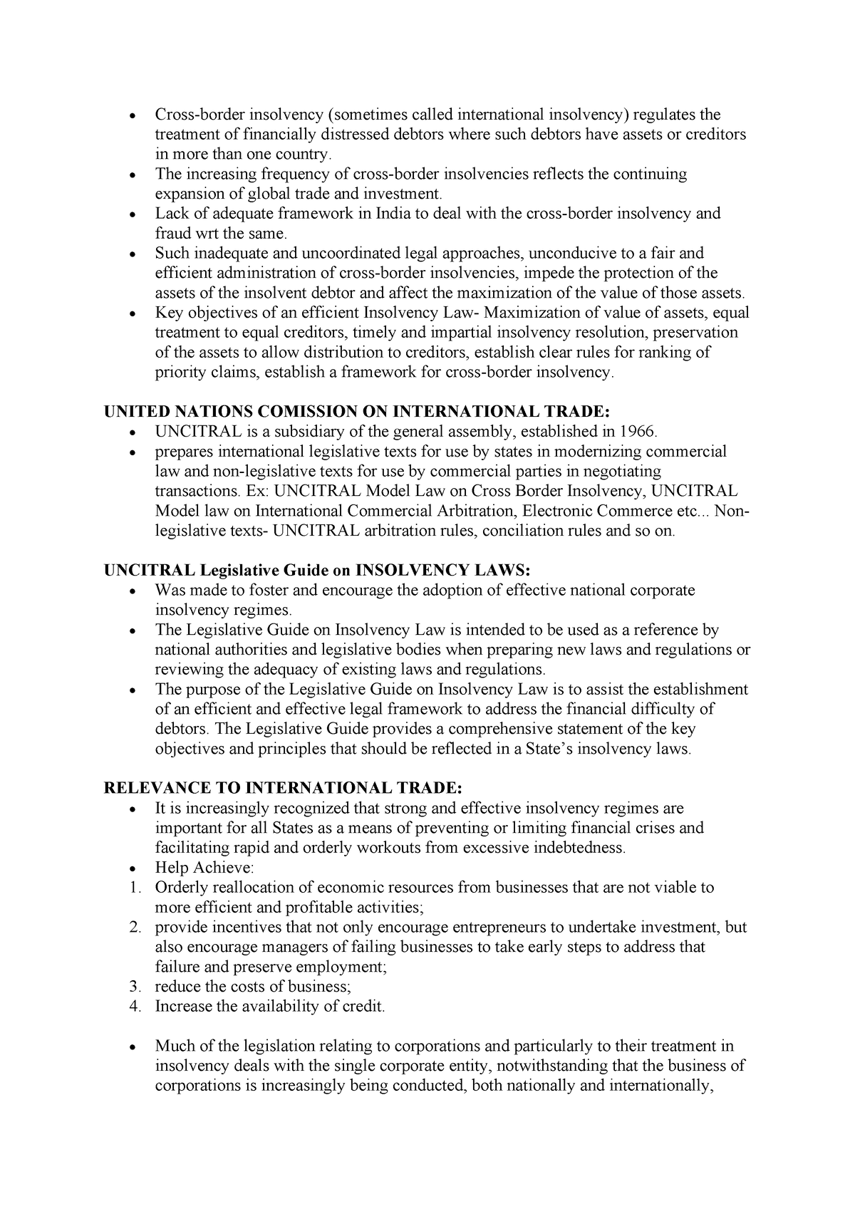 Notes - Cross Border Insolvency - Cross-border insolvency (sometimes ...