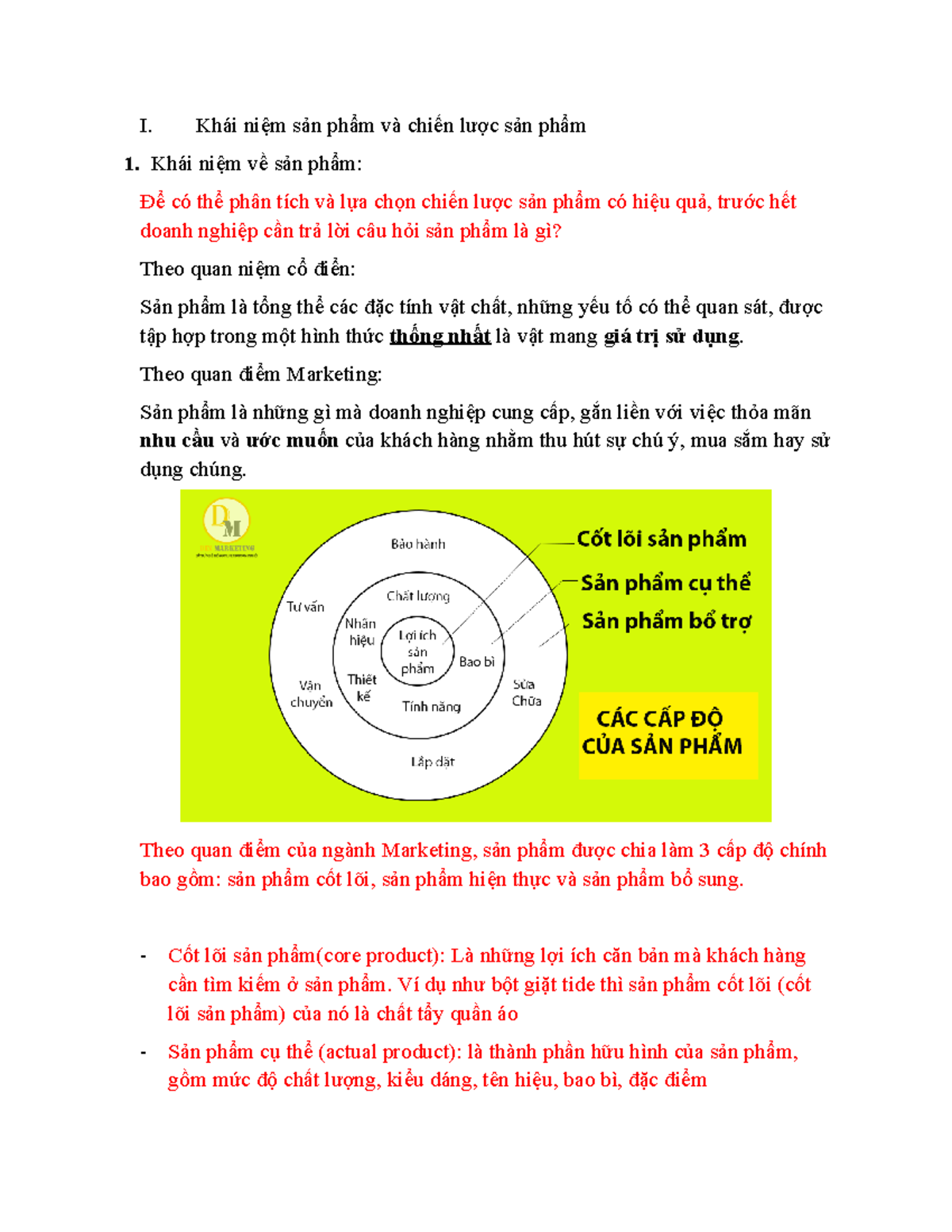 Chiến lược sản phẩm - ..... - I. Khái niệm sản phẩm và chiến lược sản phẩm 1. Khái niệm về sản phẩm: - Studocu