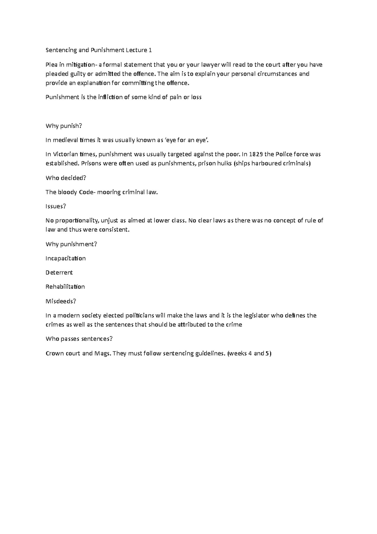 Sentencing and Punishment Lecture 1 - The aim is to explain your ...