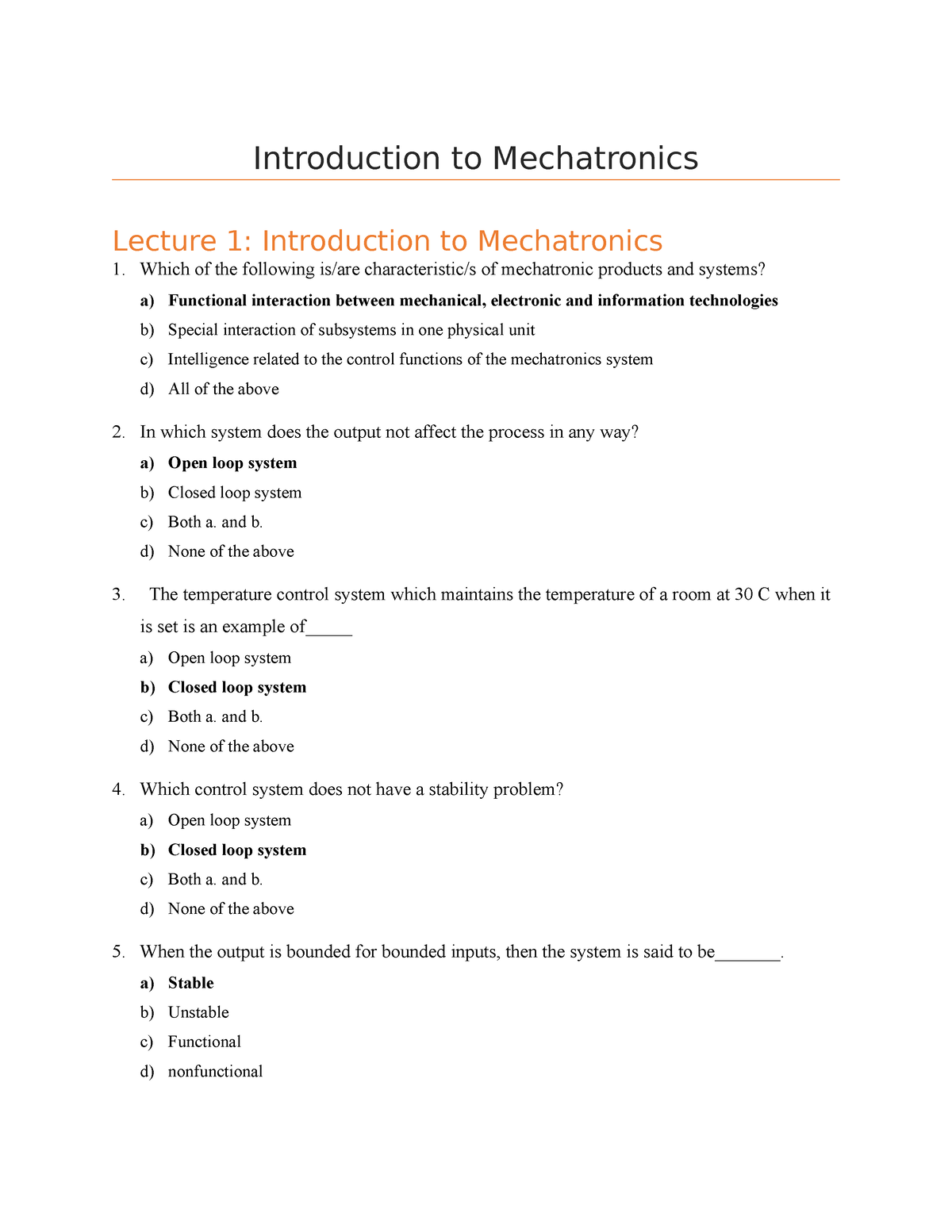 Introduction To Mechatronics - Introduction To Mechatronics Lecture 1 ...