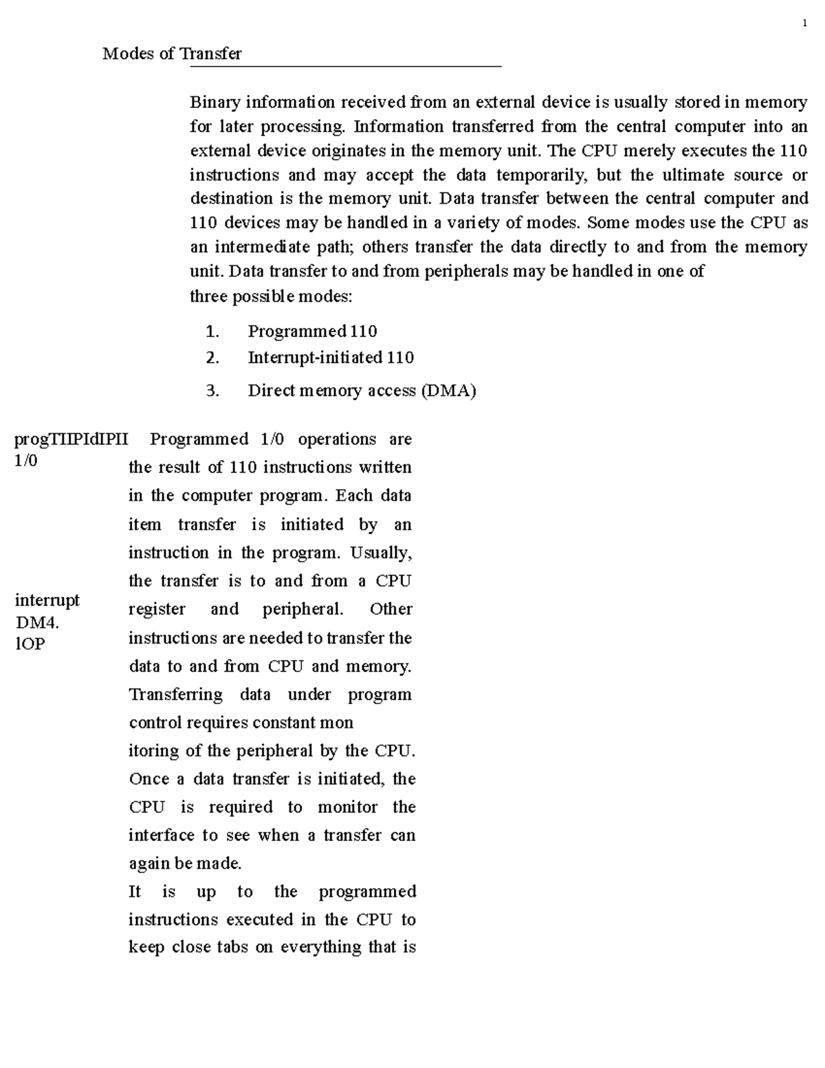 Modes of Transfer Modes of Transfer Binary information received from