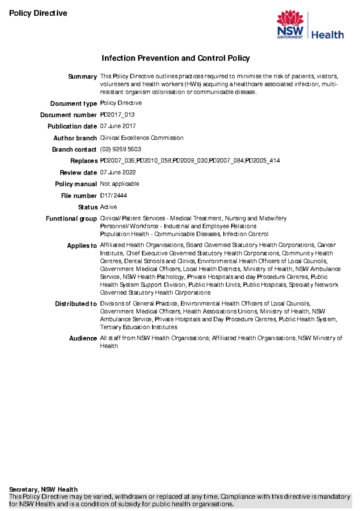 Infection Prevention and Control Policy 3 Infection prevention and