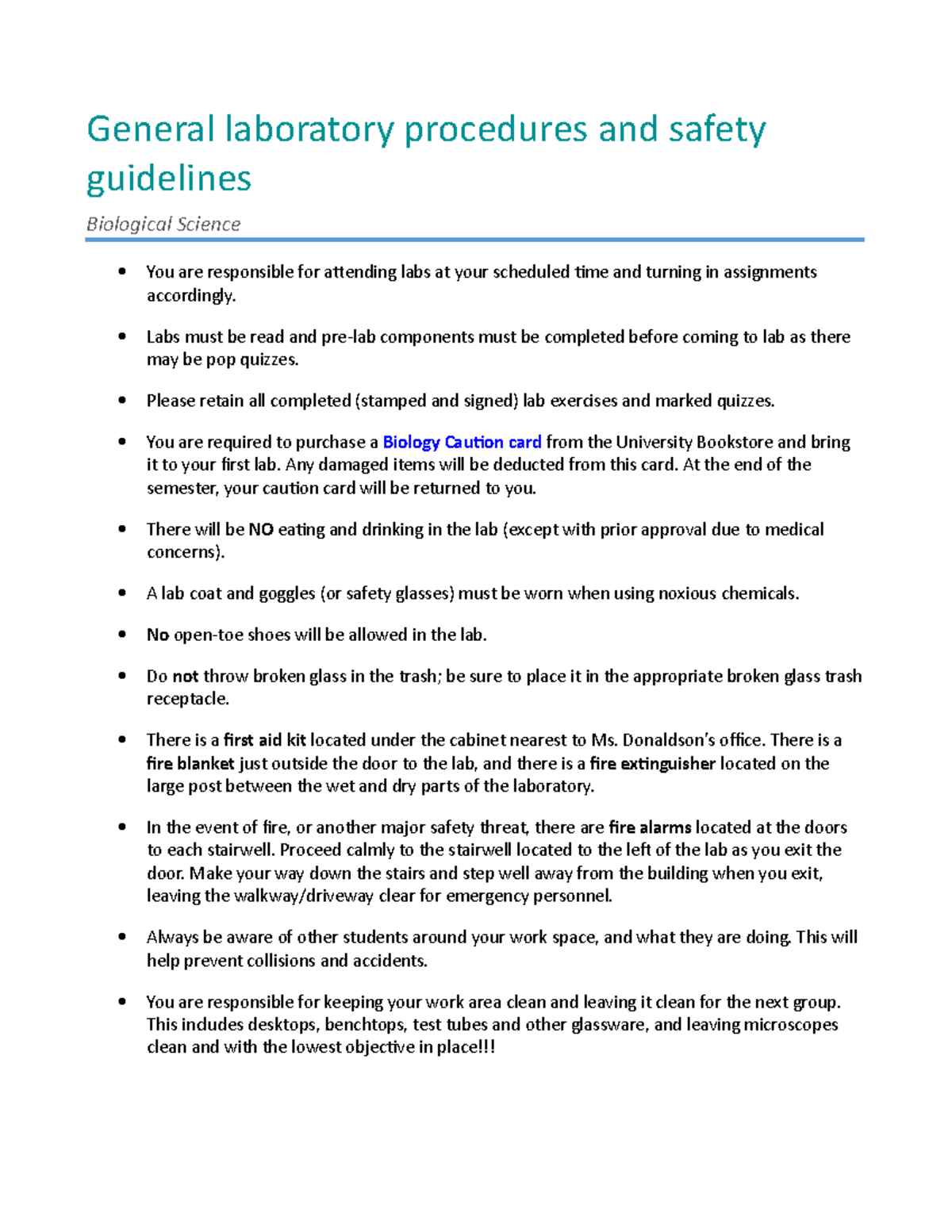 Lab safety LAB General laboratory procedures and safety guidelines