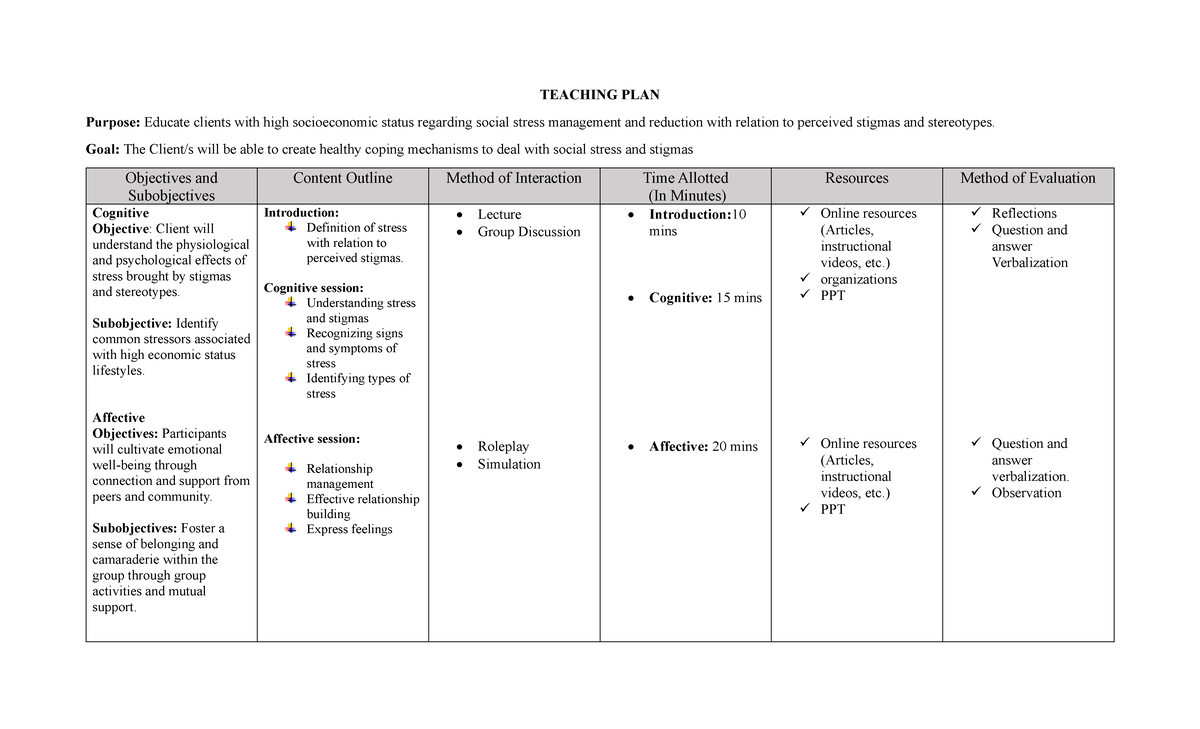 Hes008 teaching plan high socioeconomic stat teaching plan purpose