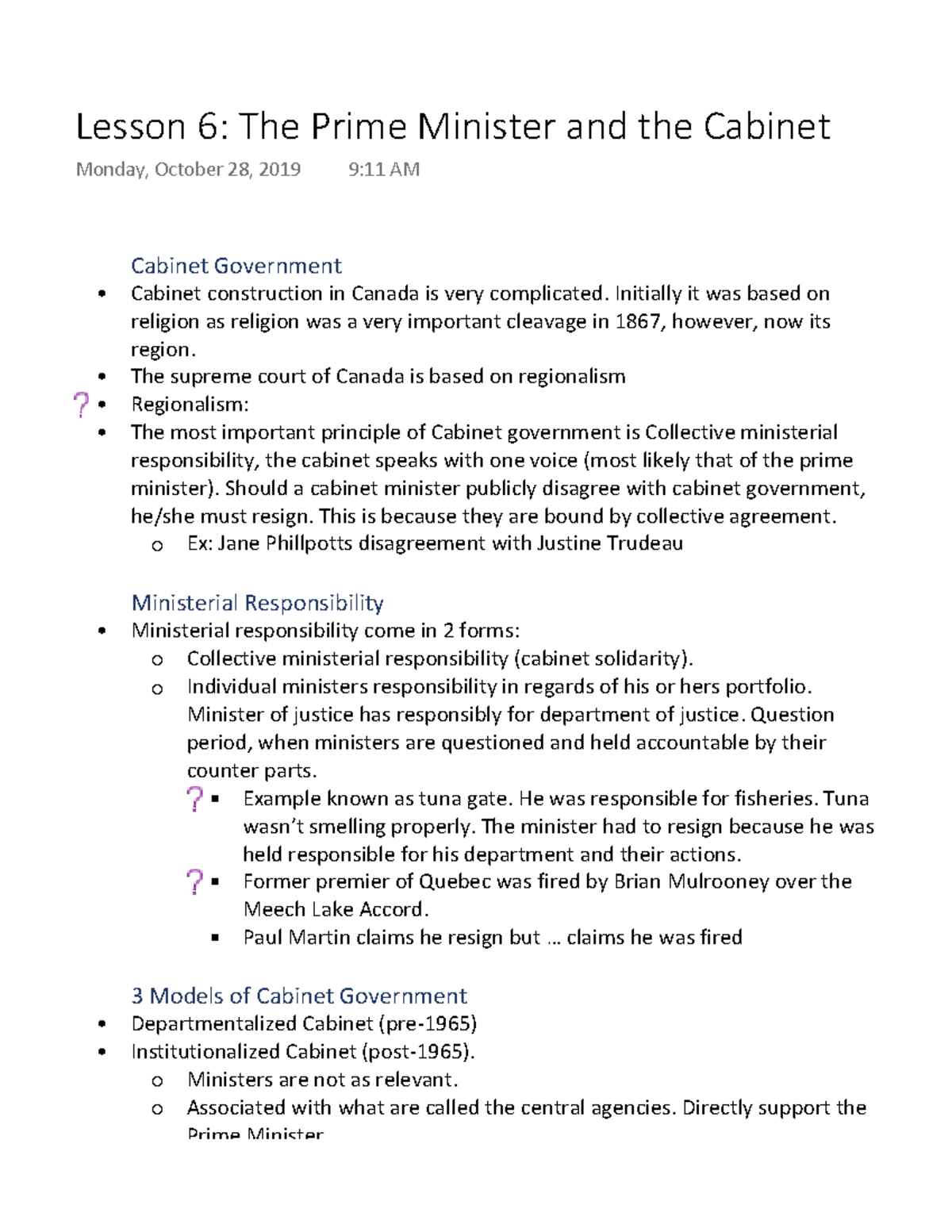 Lesson 6 The Prime Minister and the Government
