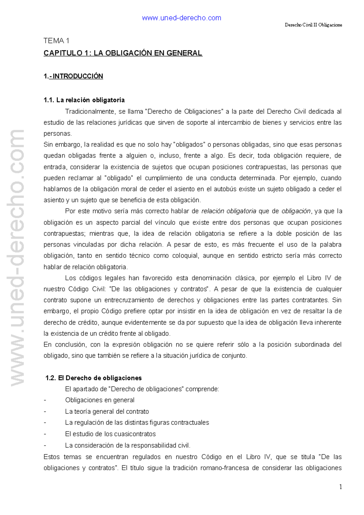 Civil II, Parte A, Obligaciones - Derecho Civil II Obligacione TEMA 1 ...