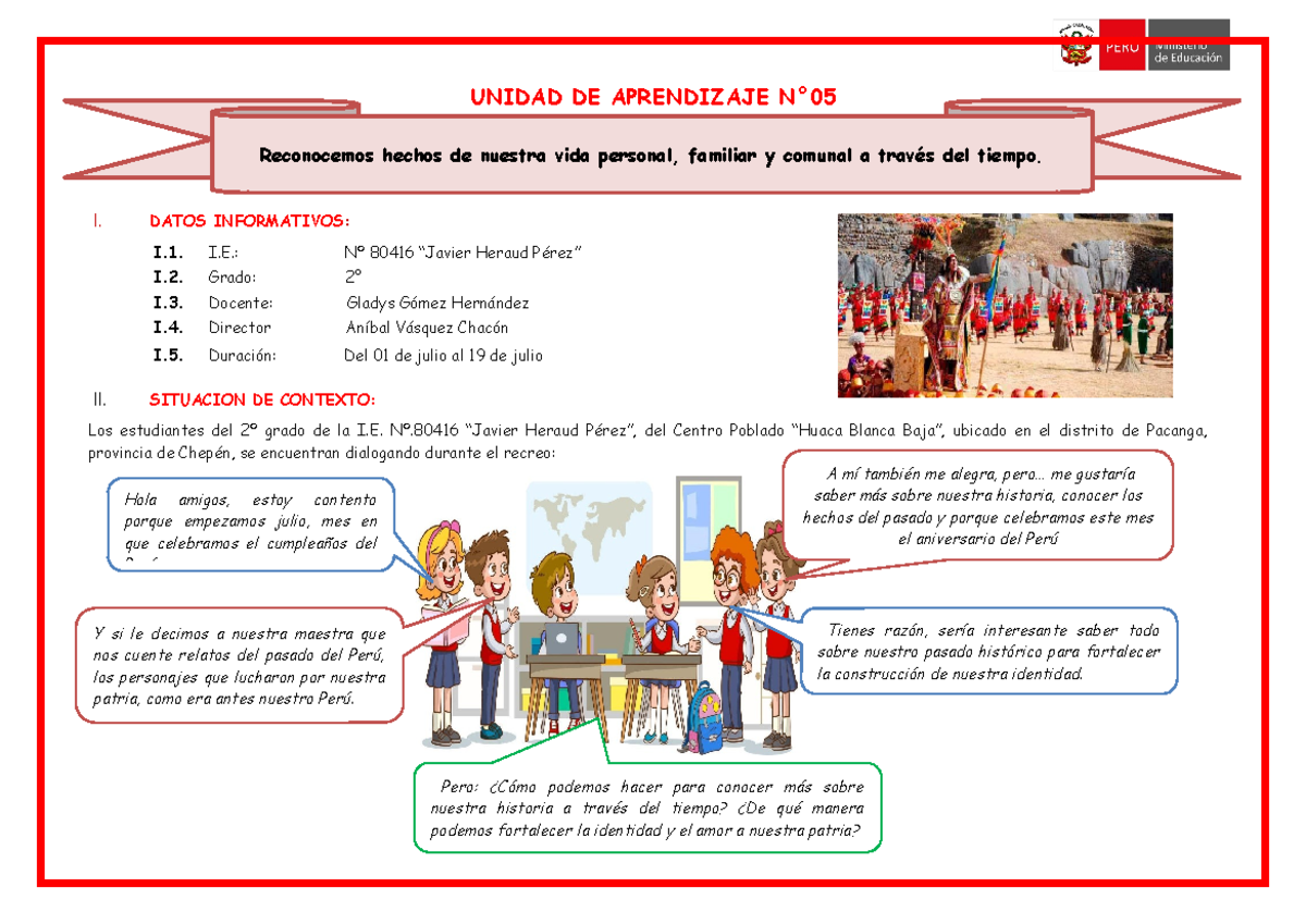 Unidad de aprendizaje para segundo grado de primaria sobre la historia ...