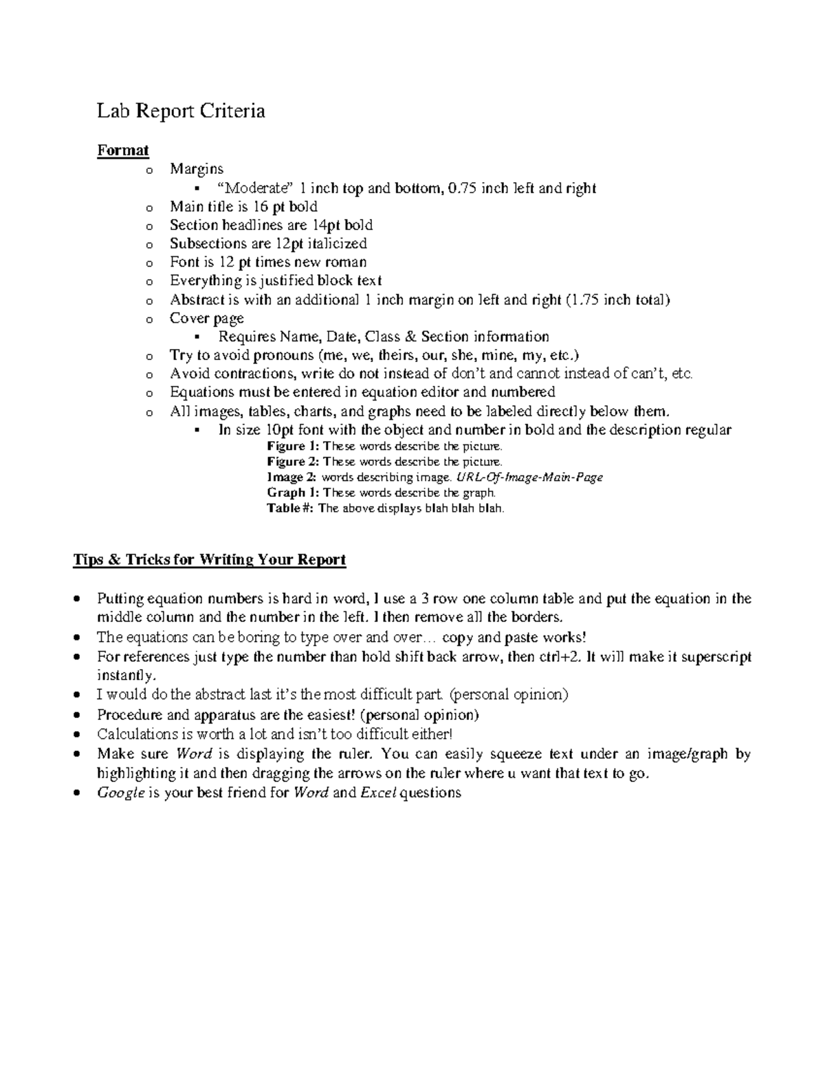 Lab Report Guidelines and Sample Report - Lab Report Criteria Format o ...