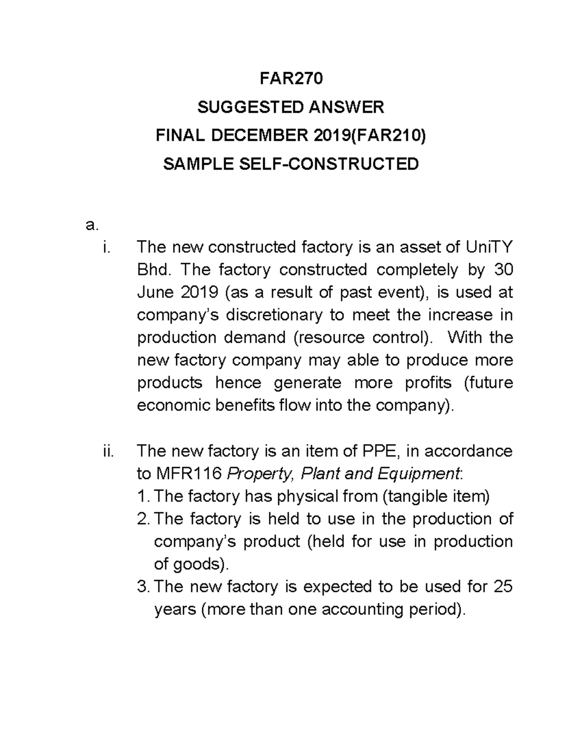 FAR270-sample Of Self Constructed PPE MFRS 116 - FAR SUGGESTED ANSWER ...