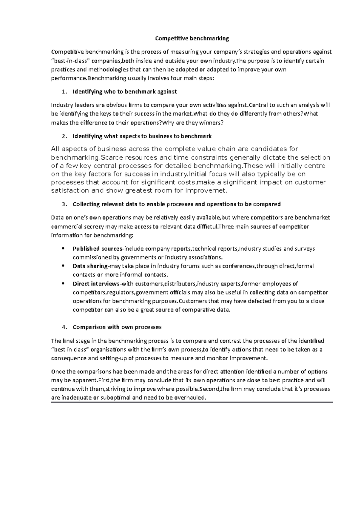 Ch5 - chapter 5 marketing - Competitive benchmarking Competitive ...