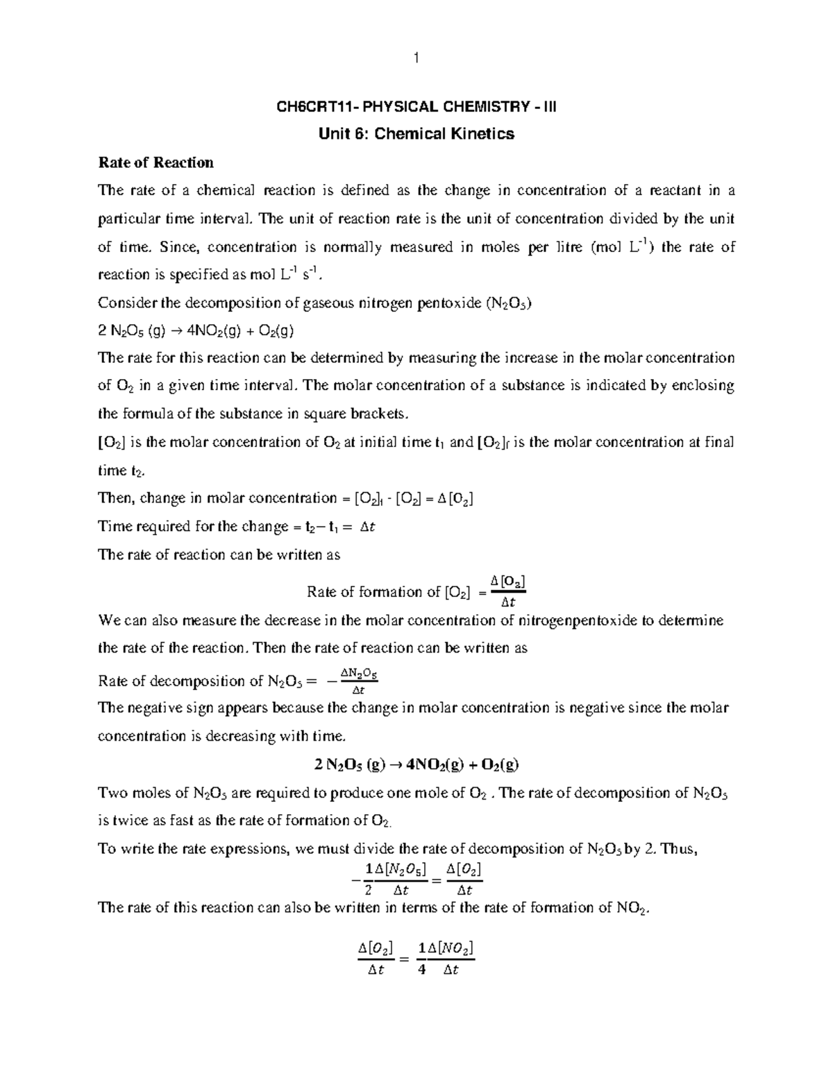 Chemical Kinetics 2 - CH6CRT11- PHYSICAL CHEMISTRY - III Unit 6 ...