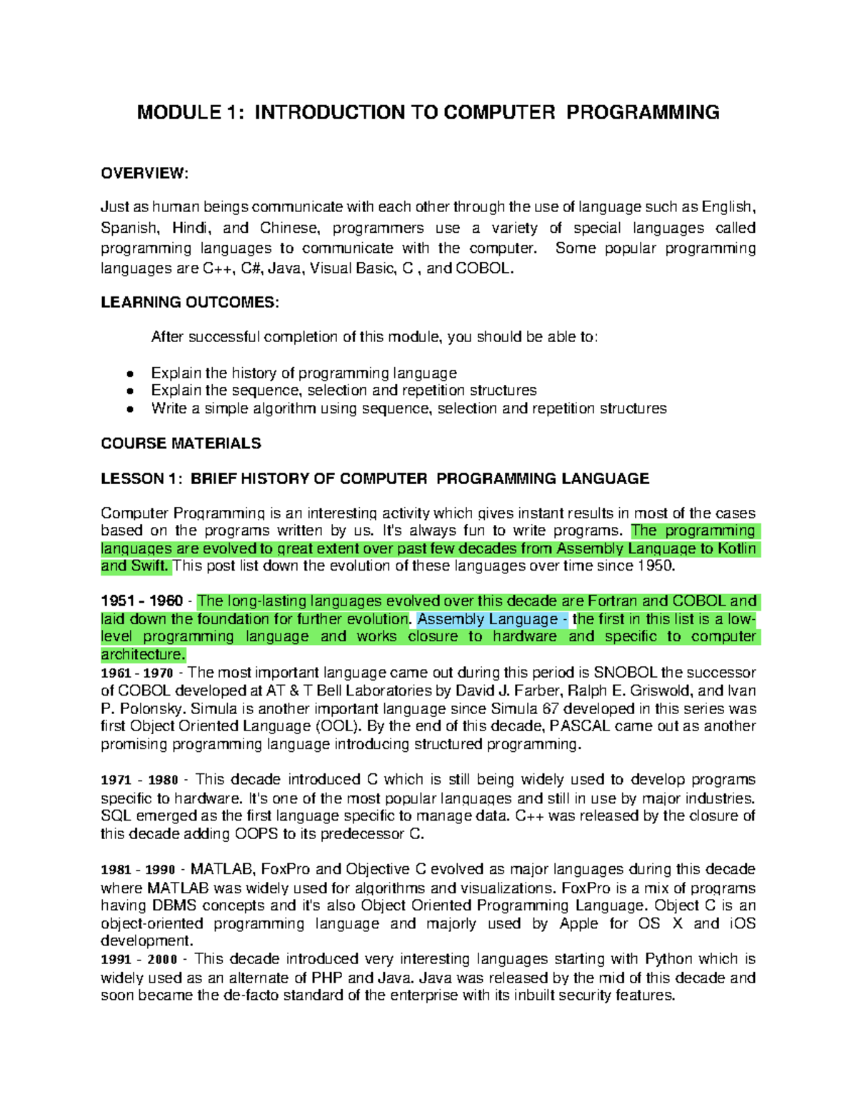 Module-1 - Module-1 Notes - MODULE 1: INTRODUCTION TO COMPUTER ...