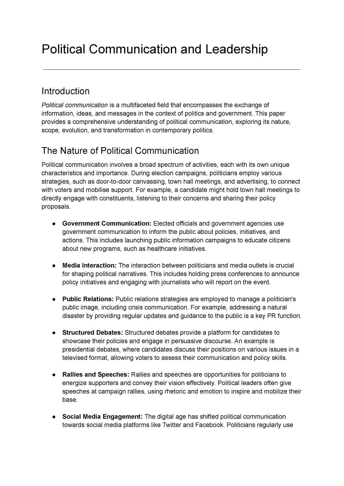 Assignment Political Leadership And Communication - Political ...