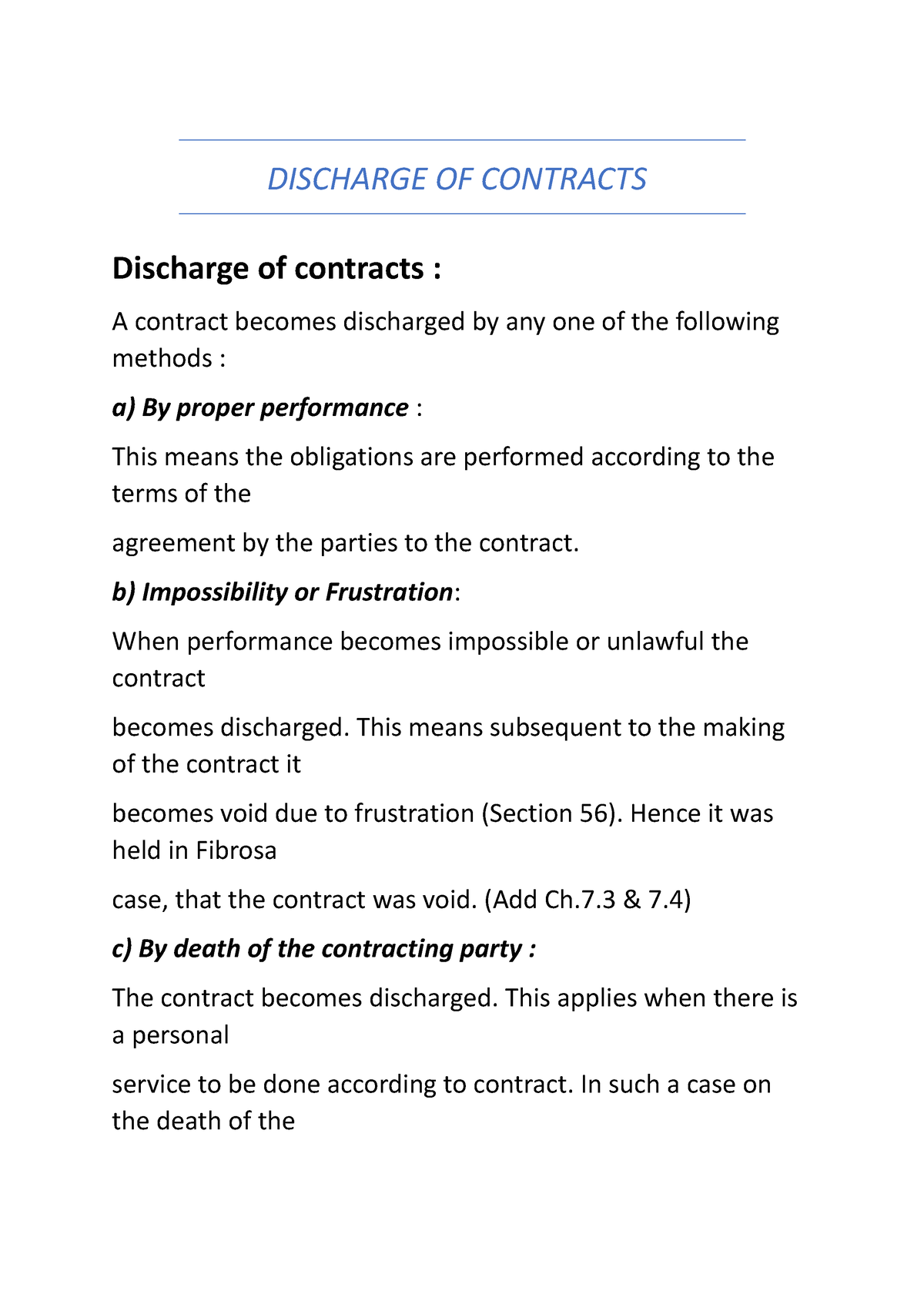 discharge of contract assignment