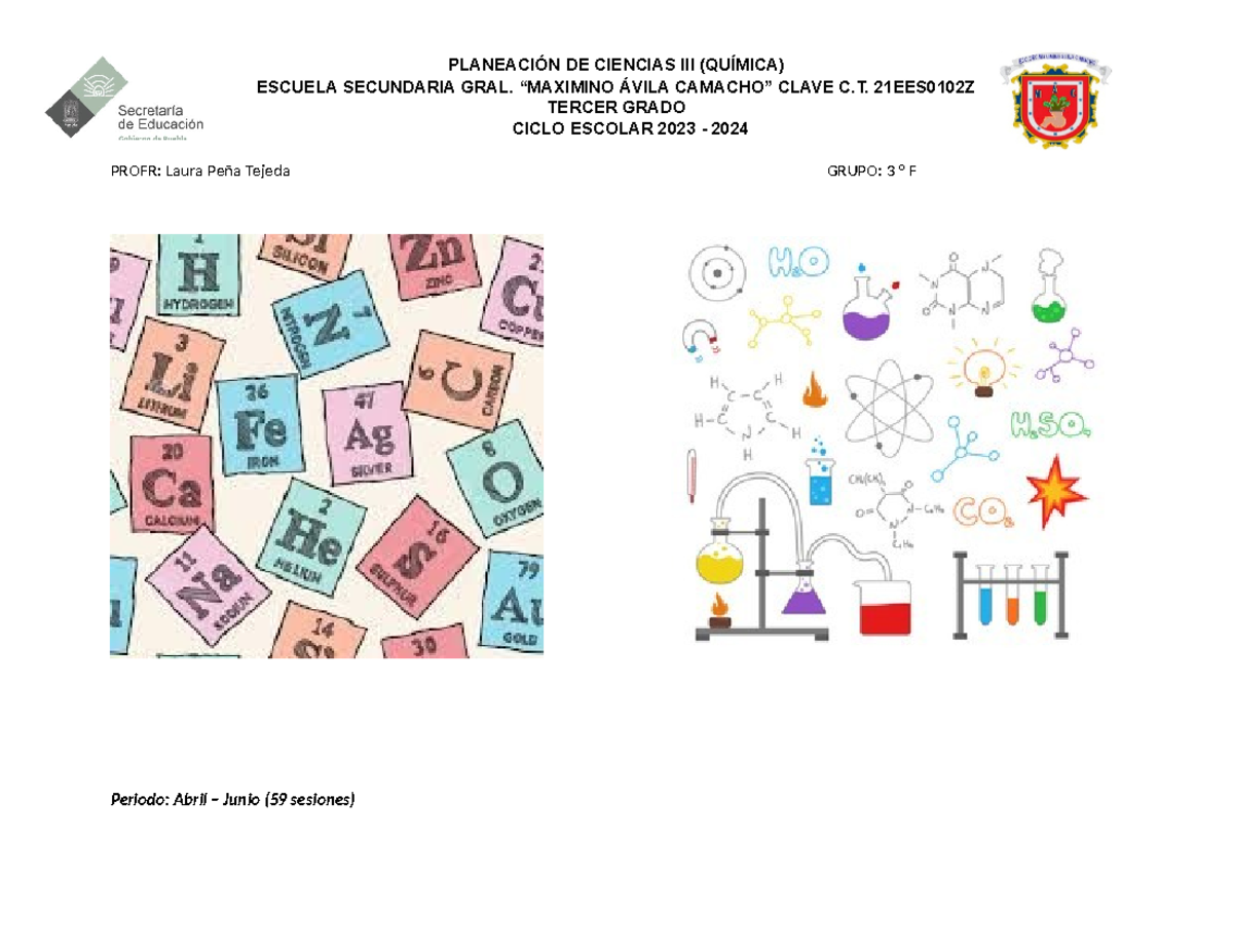 Planeación DE Química tercer periodo 2024 - ESCUELA SECUNDARIA GRAL