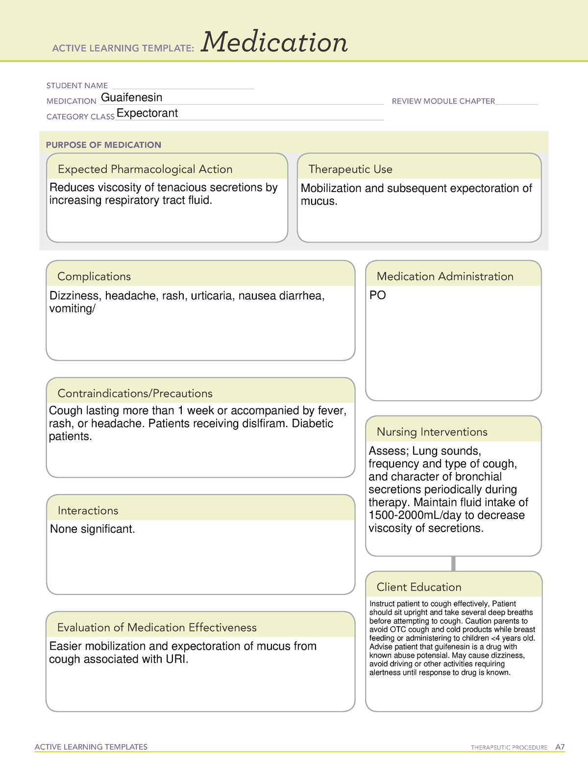 Guaifenesin med card - ACTIVE LEARNING TEMPLATES THERAPEUTIC PROCEDURE ...