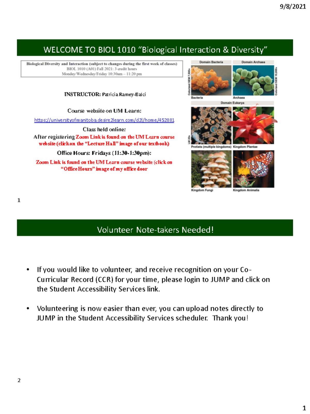 1 Lecture 1 Introduction Biol 1010 Handout Fall 2021 Welcome To Biol