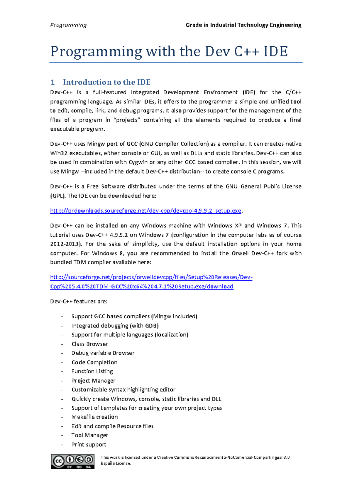 Introduction Dev C IDE - This work is licensed under a Creative Commons ...