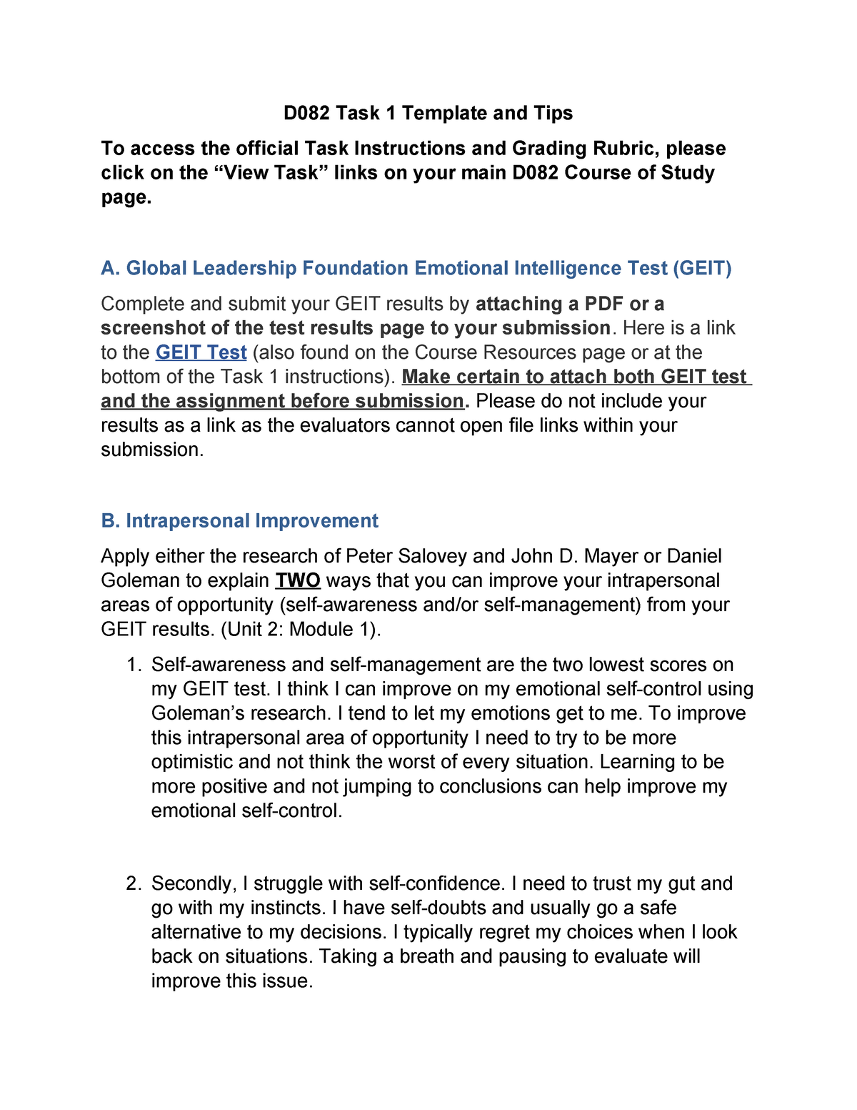 D082 Task 1 Template And Tips - A. Global Leadership Foundation ...