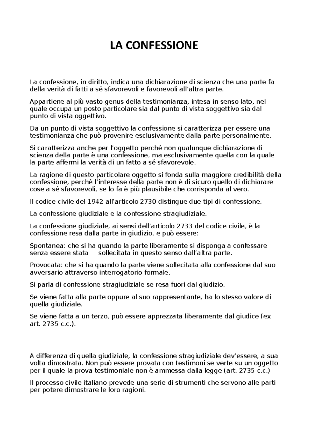 LA Confessione COME Mezzo Istruttorio LA CONFESSIONE La confessione