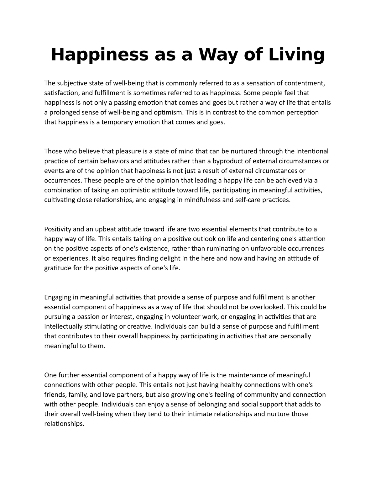 happiness essay outline