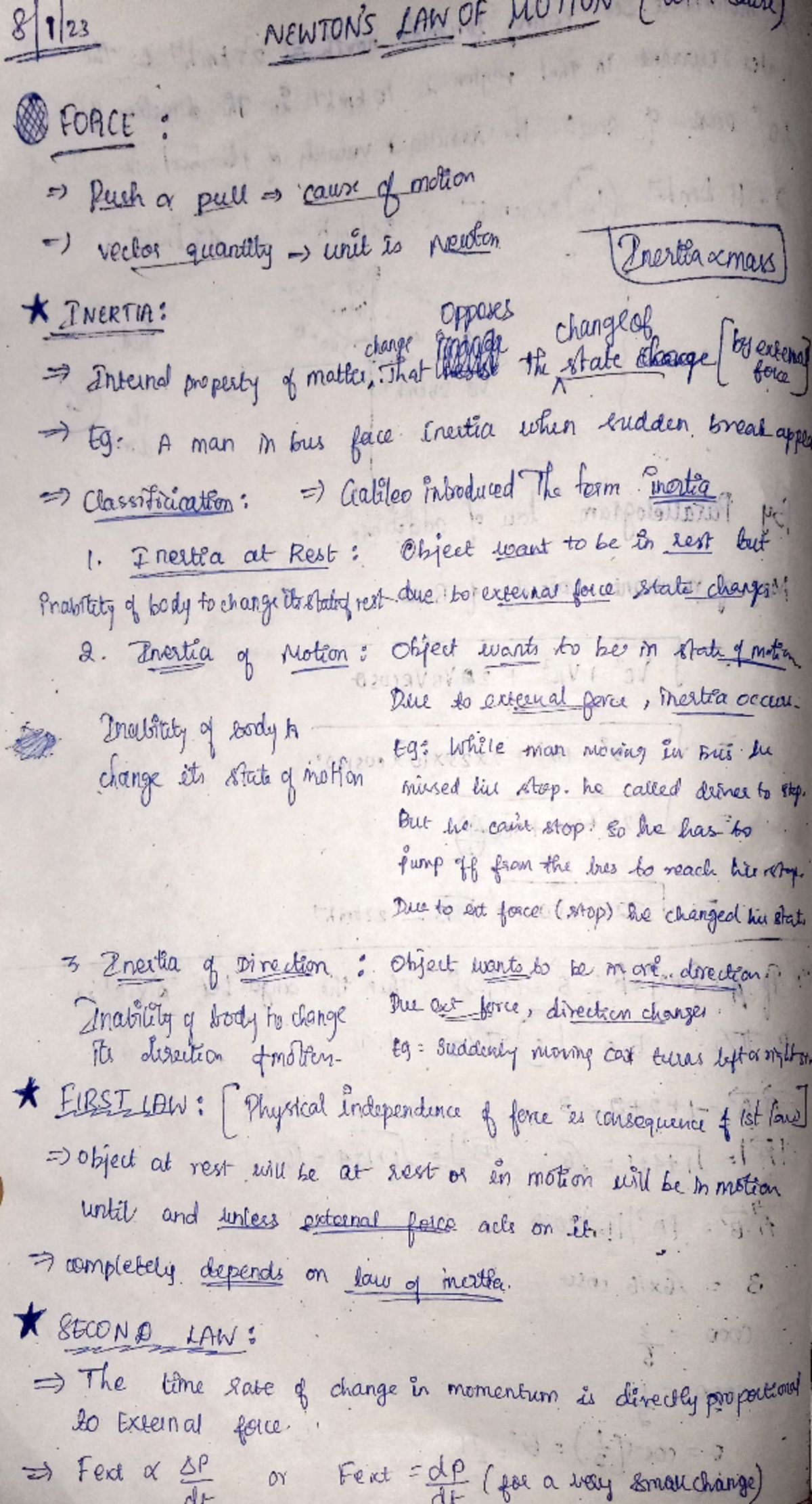 Newton's law of motion easy handwritten notes everyone should try to ...